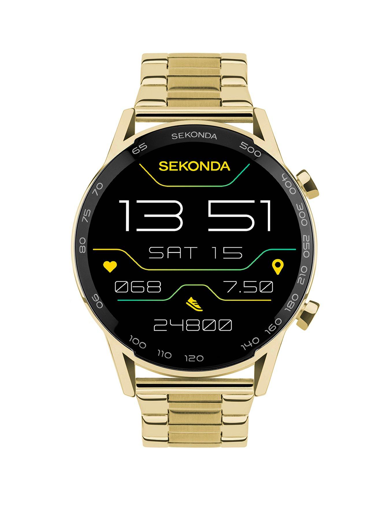 Product photograph of Sekonda Mens Active Plus Gold Stainless Steel Bracelet Smartwatch from very.co.uk