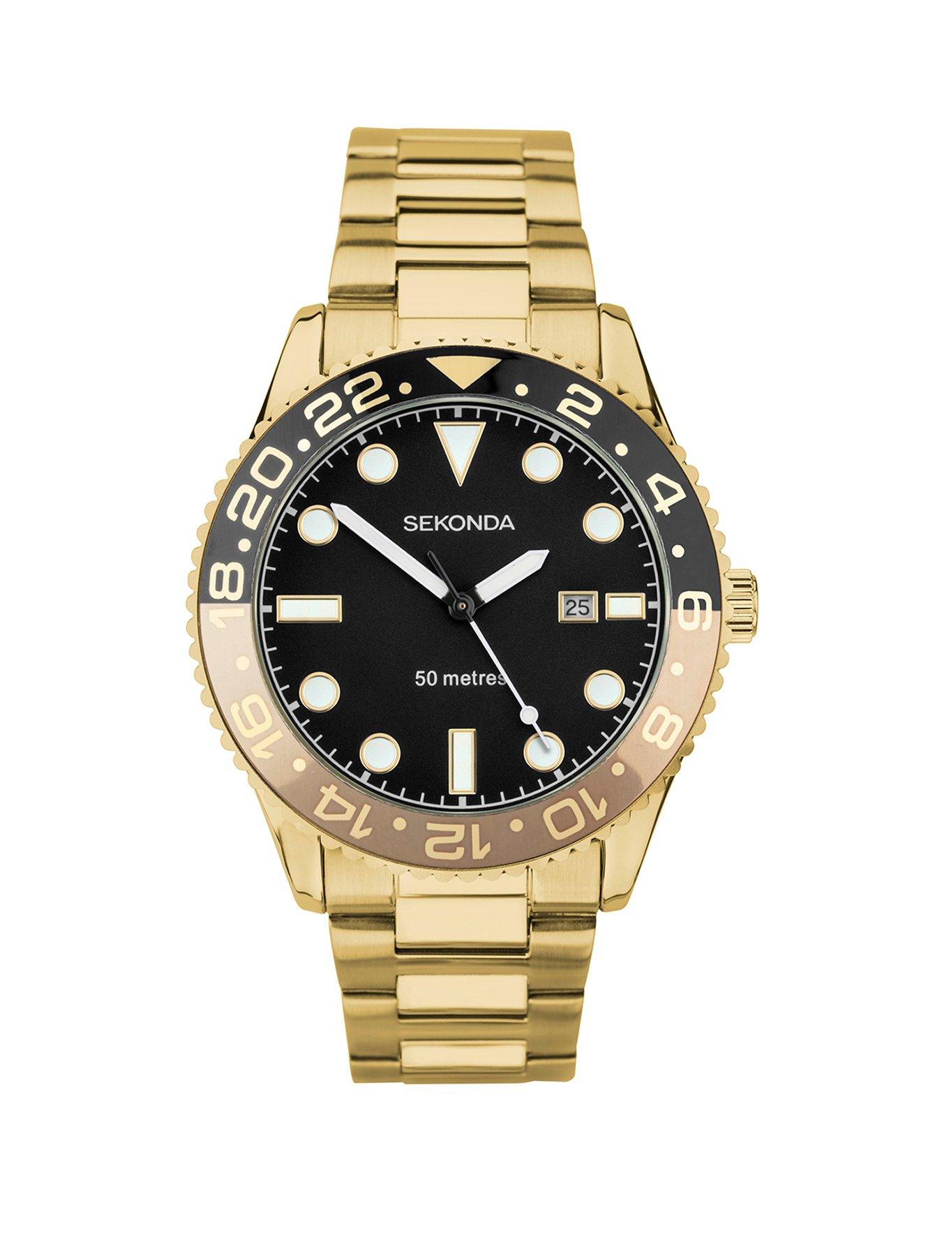 Product photograph of Sekonda Ocean Gold Stainless Steel Bracelet Analogue Watch from very.co.uk