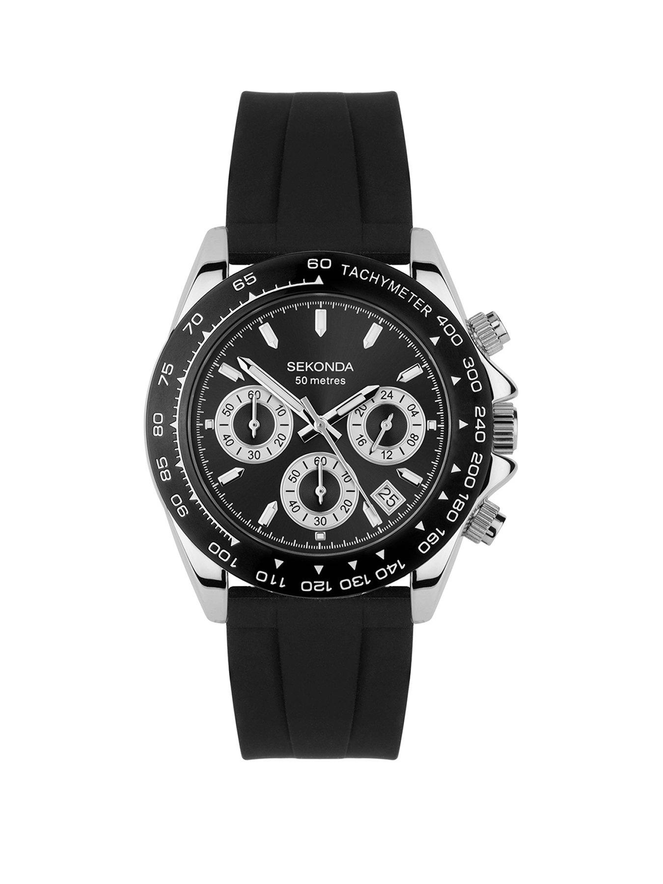 Product photograph of Sekonda Circuit Black Silicone Strap Chronograph Watch from very.co.uk