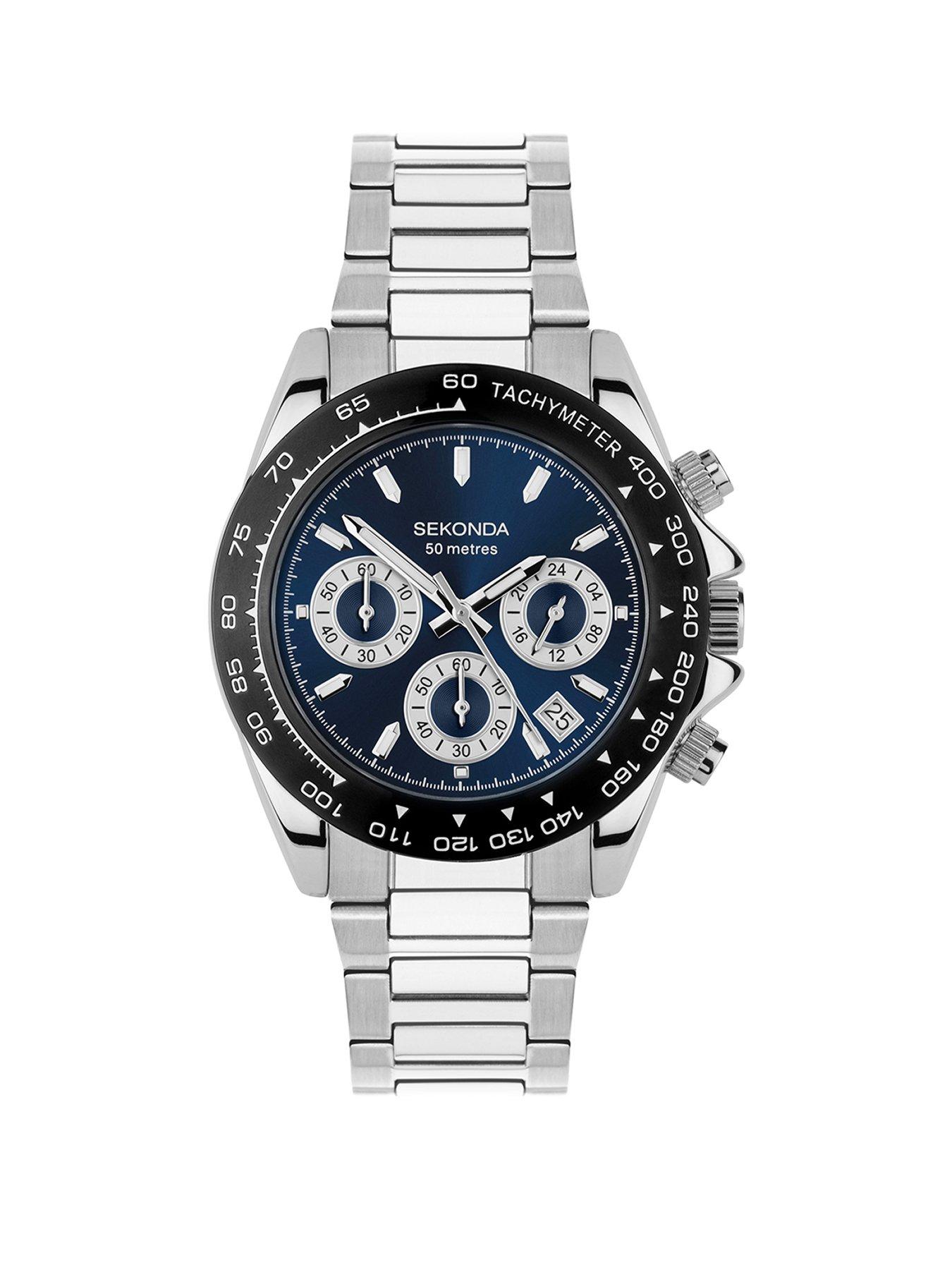 Product photograph of Sekonda Circuit Silver Stainless Steel Bracelet Chronograph Watch from very.co.uk