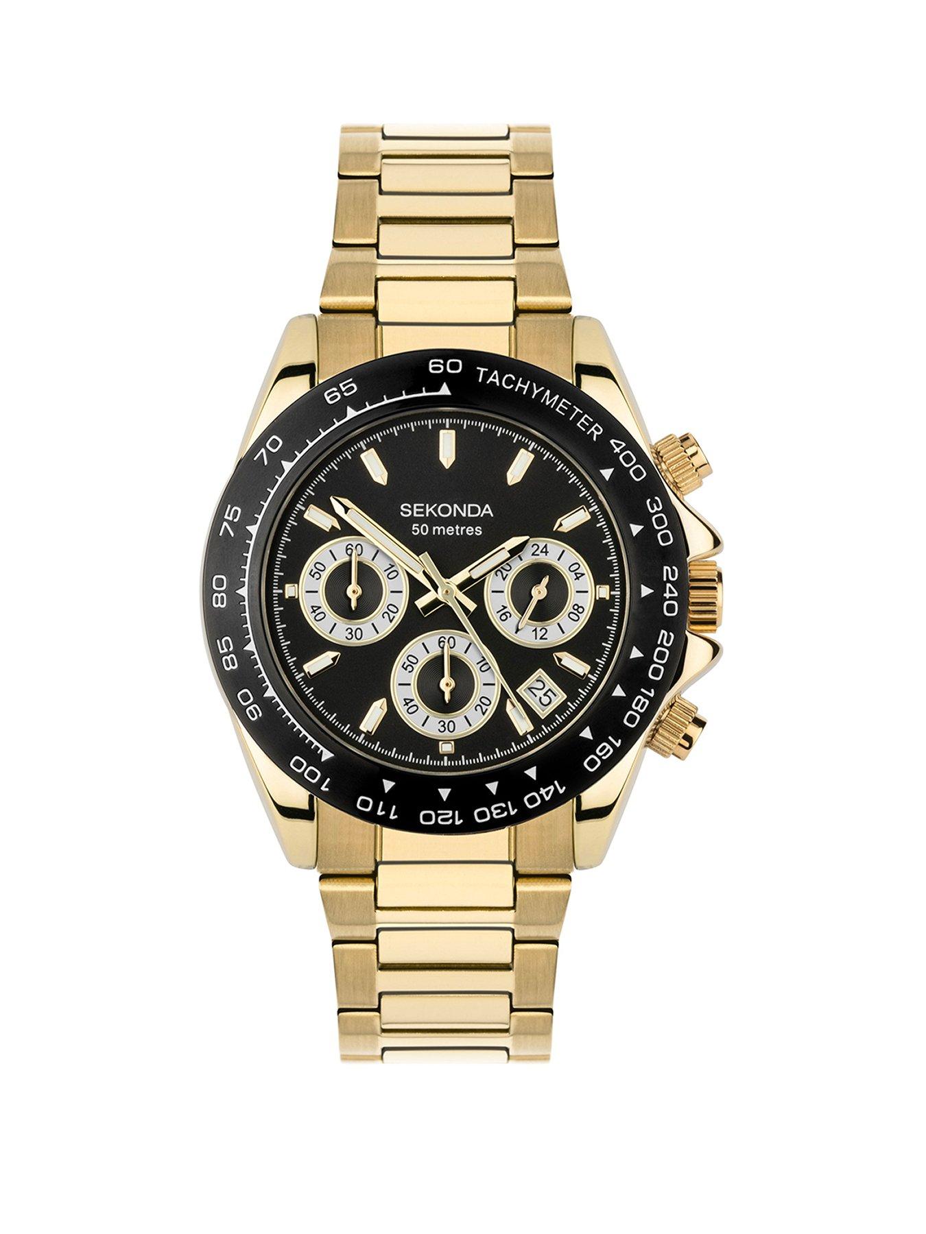 Product photograph of Sekonda Circuit Gold Stainless Steel Bracelet Chronograph Watch from very.co.uk