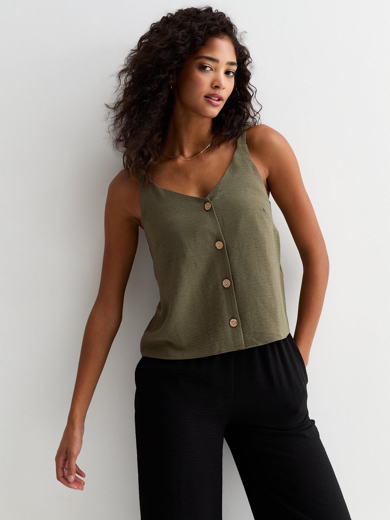 New Look Khaki Button through Cami Top Very
