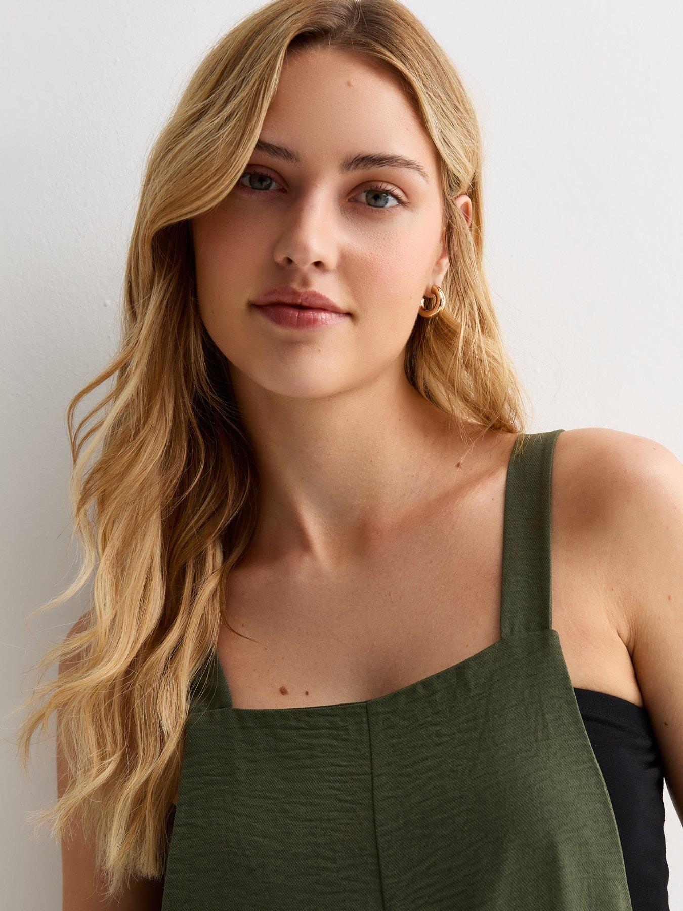 New Look Khaki Herringbone Strappy Wide Leg Jumpsuit Very.co.uk