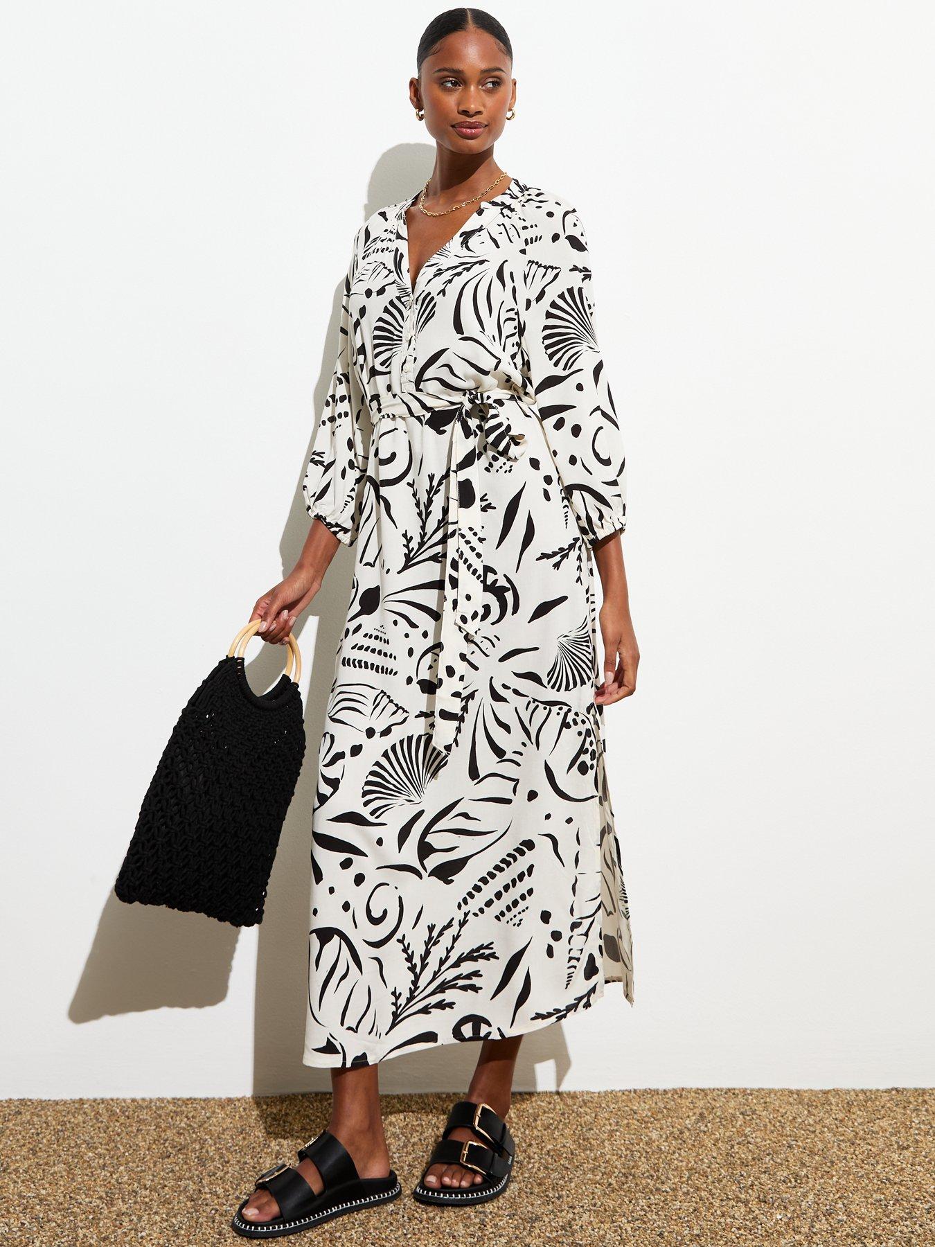 New Look Off-white Abstract-print Shirt Midi Dress | Very.co.uk