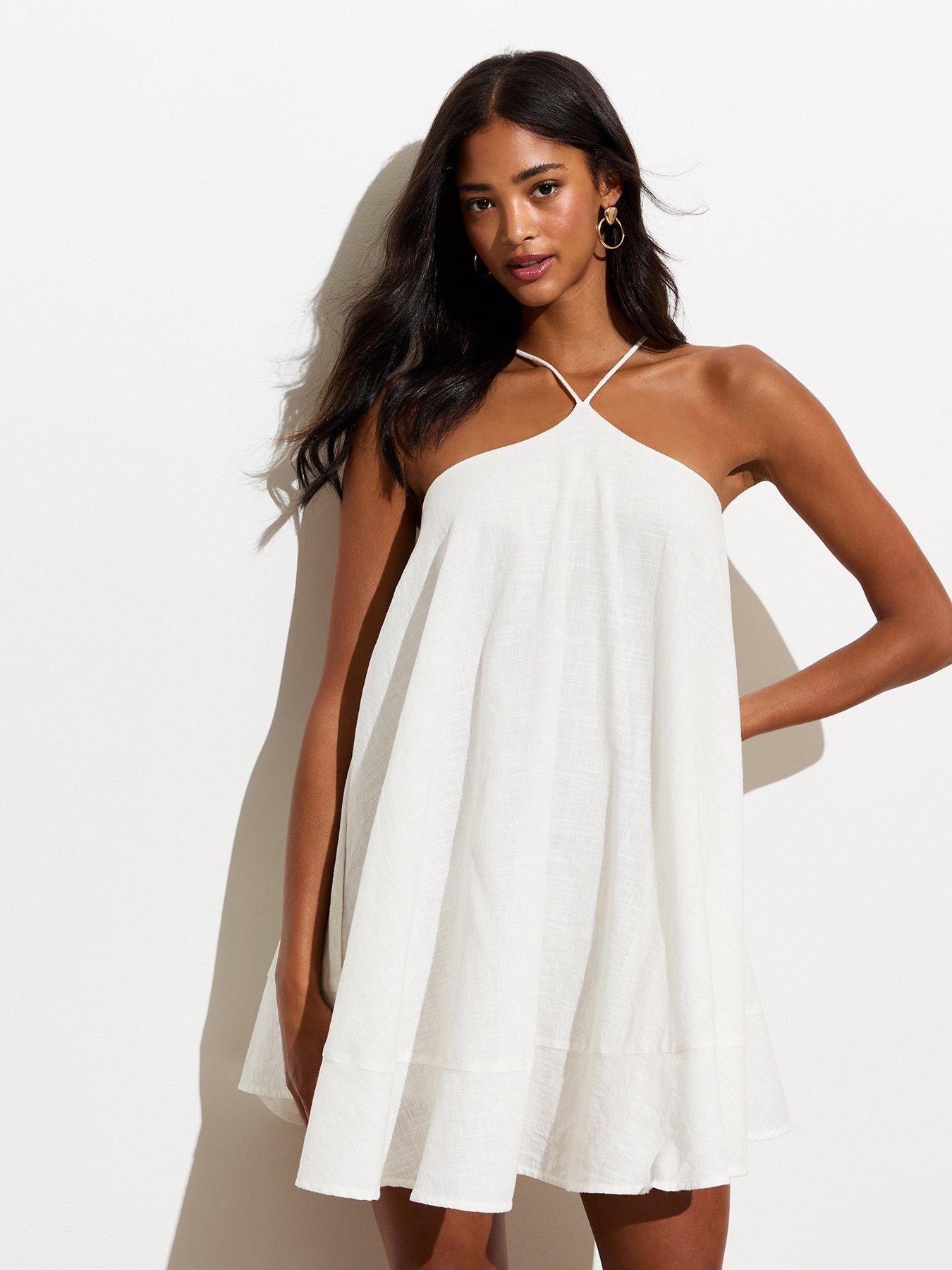 New Look White Cotton Halter Strappy Mini Dress Very