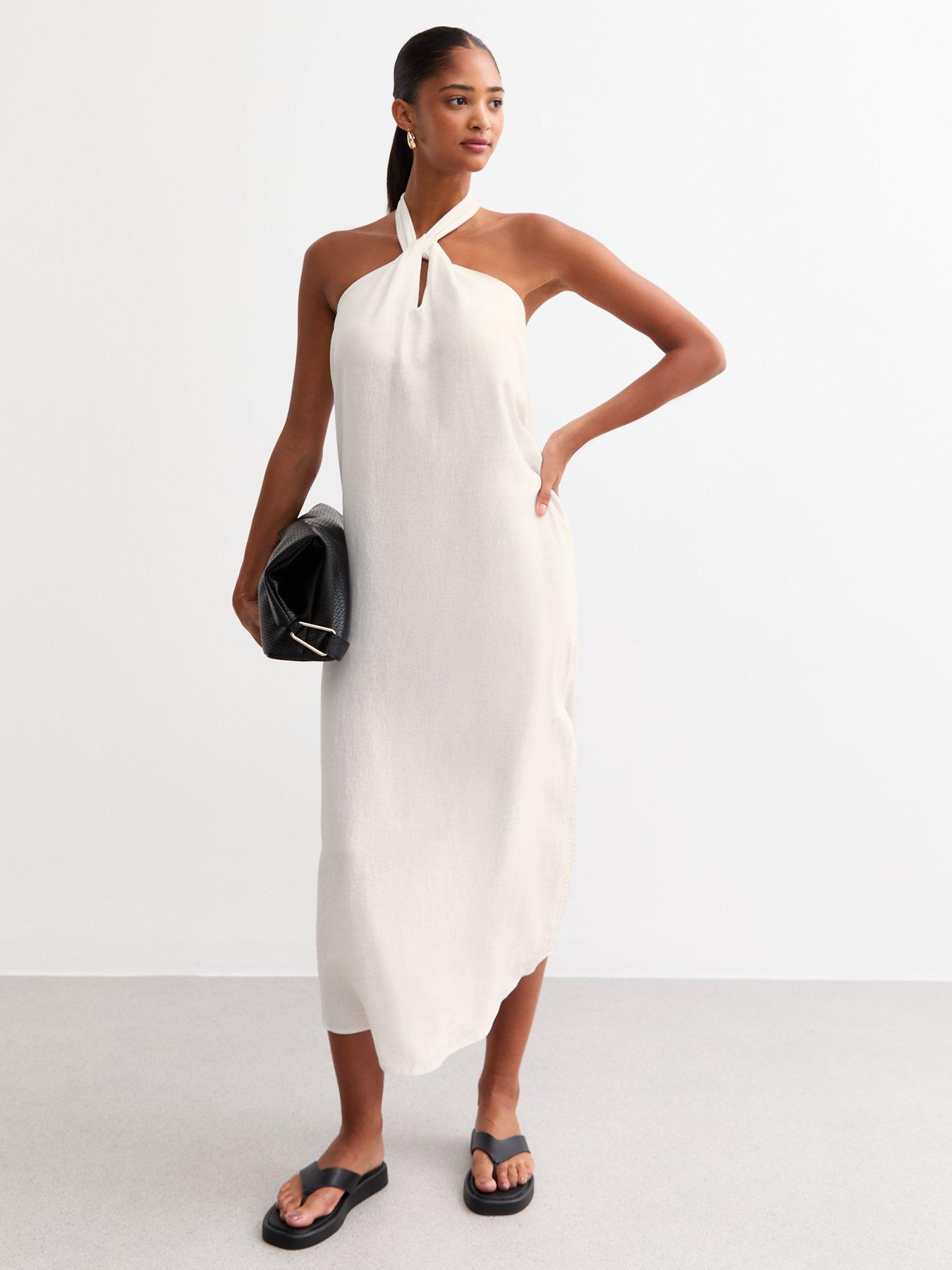 New Look Off White Linen Blend Halter Neck Midi Dress Very