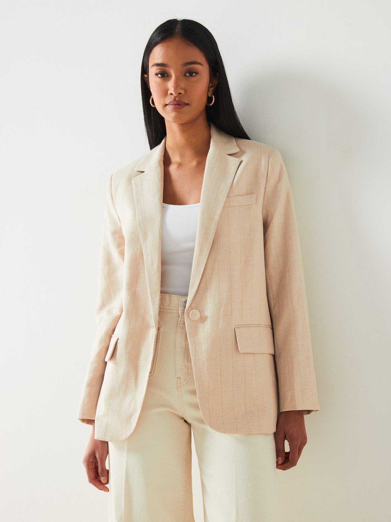 undefined Linen Mix Straight Design Long Sleeve Blazer