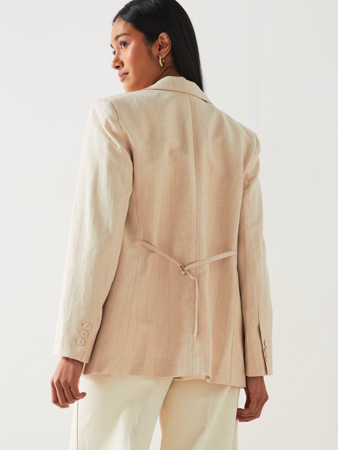 Image 2 of 6 of Mango Linen Mix Straight Design Long Sleeve Blazer
