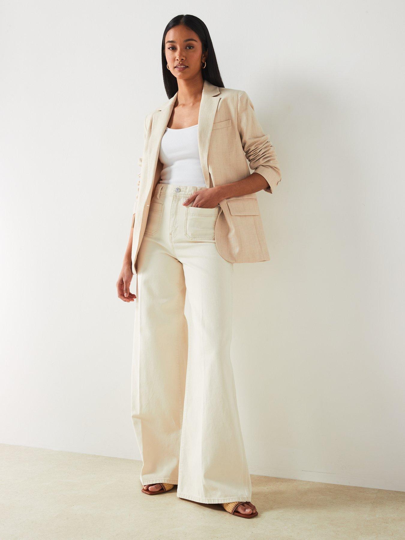 Image 3 of 6 of Mango Linen Mix Straight Design Long Sleeve Blazer