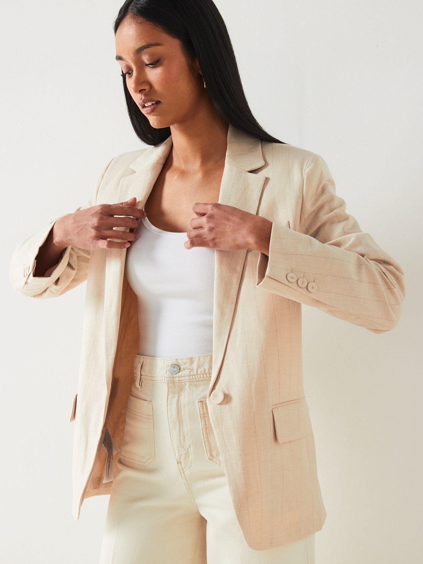 Image 4 of 6 of Mango Linen Mix Straight Design Long Sleeve Blazer