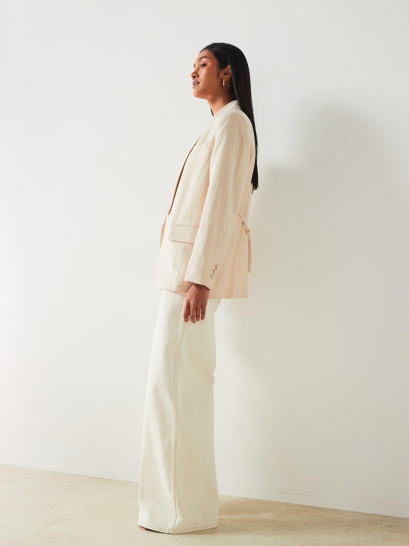 Image 5 of 6 of Mango Linen Mix Straight Design Long Sleeve Blazer