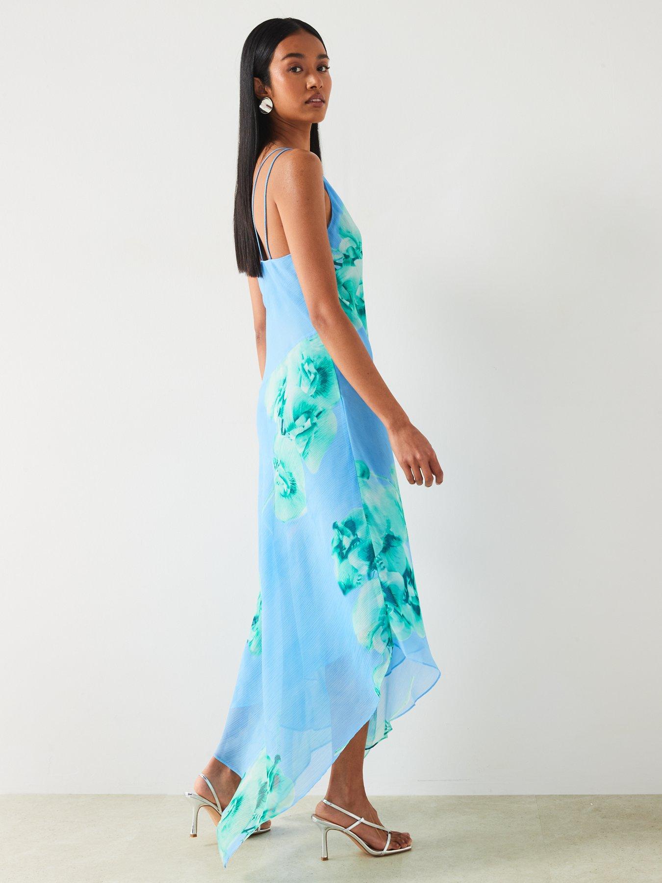 Mango Floral Print Asymmetric Midaxi Dress Blue Very