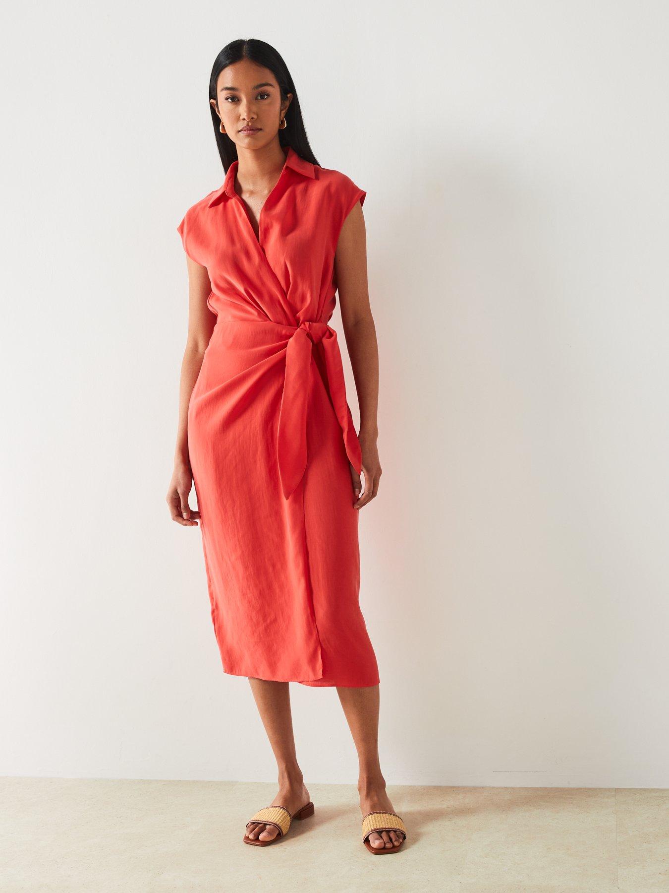 Mango Red Shirt-style Short Sleeve Wrap Midi Dress | Very.co.uk