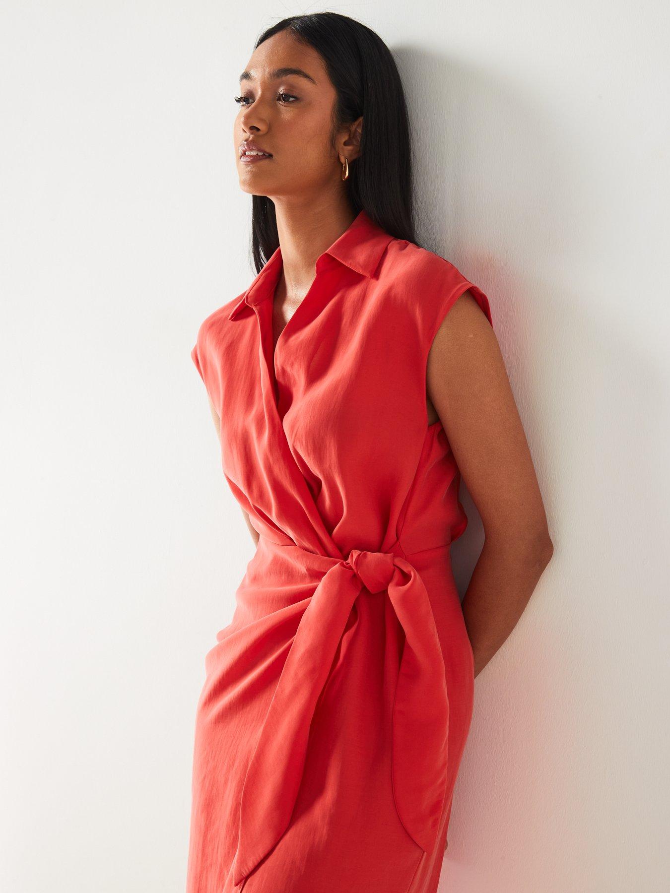 Mango Red Shirt-style Short Sleeve Wrap Midi Dress | Very.co.uk