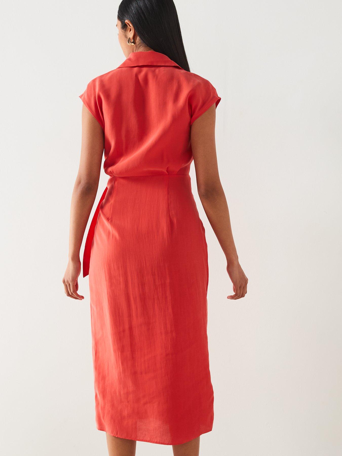 Mango Red Shirt-style Short Sleeve Wrap Midi Dress | Very.co.uk