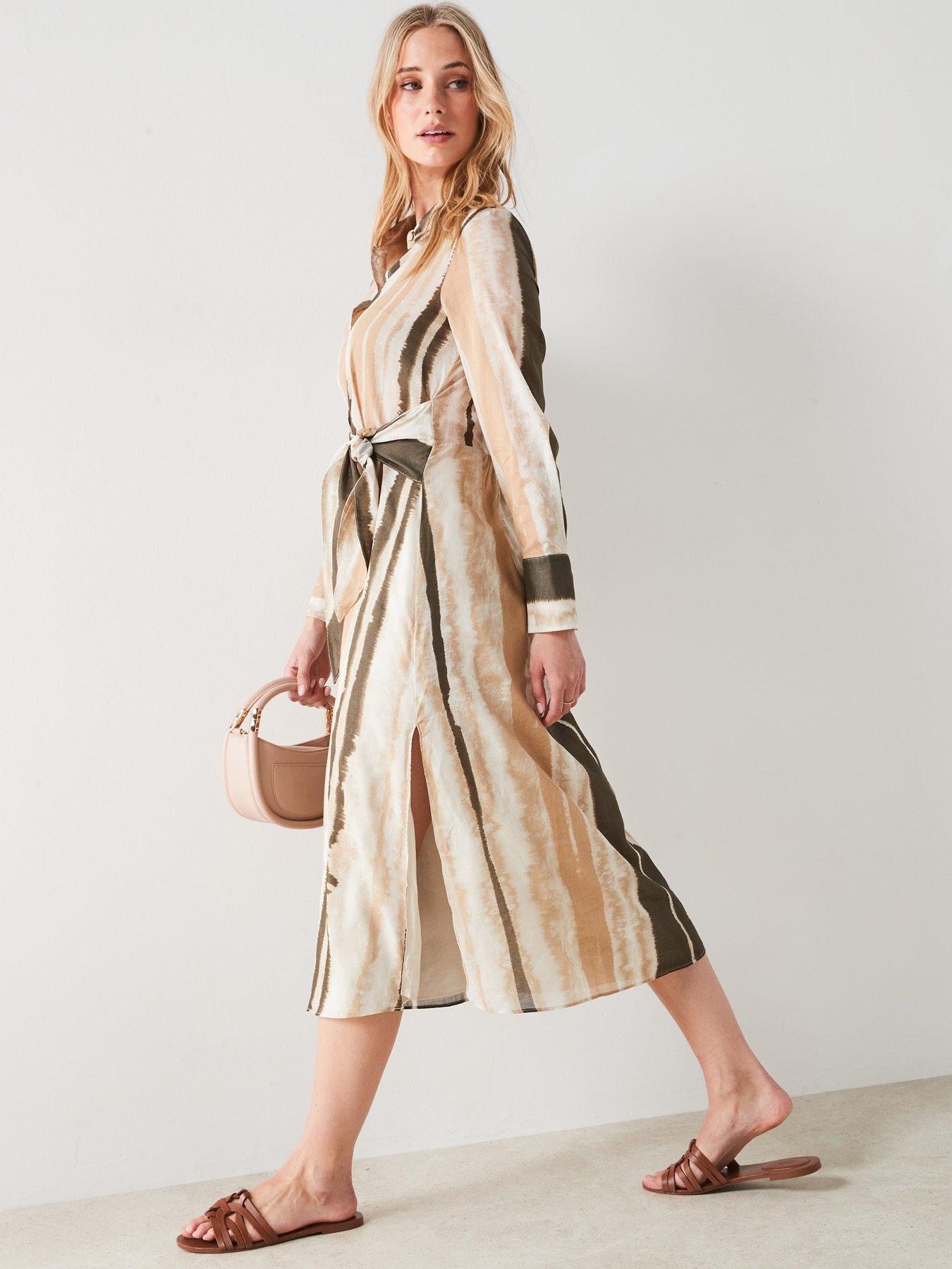 Tie Dye Shirt Dress Brown and Cream