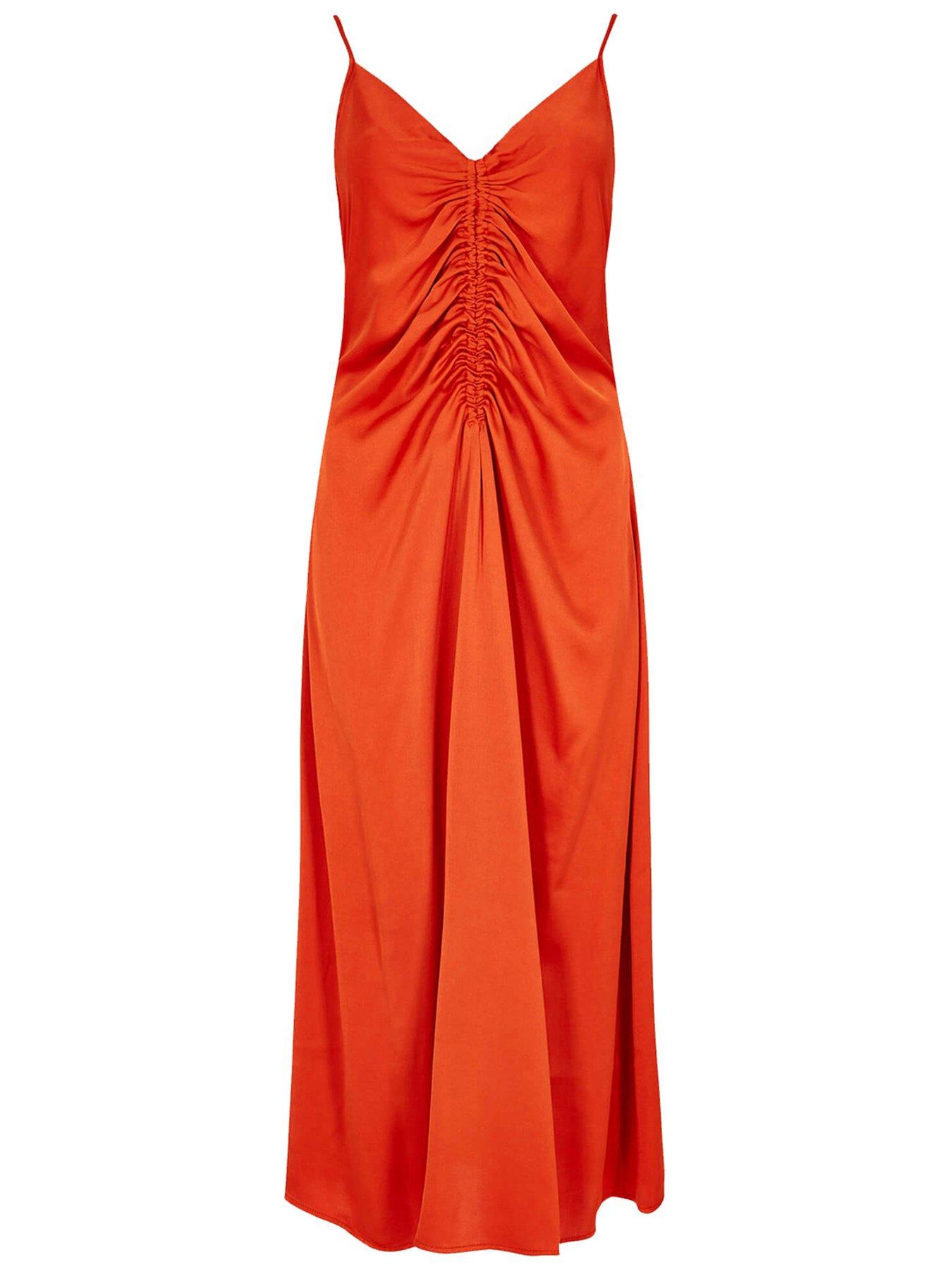 Apricot Satin Ruched A Line Midi Dress | Very.co.uk