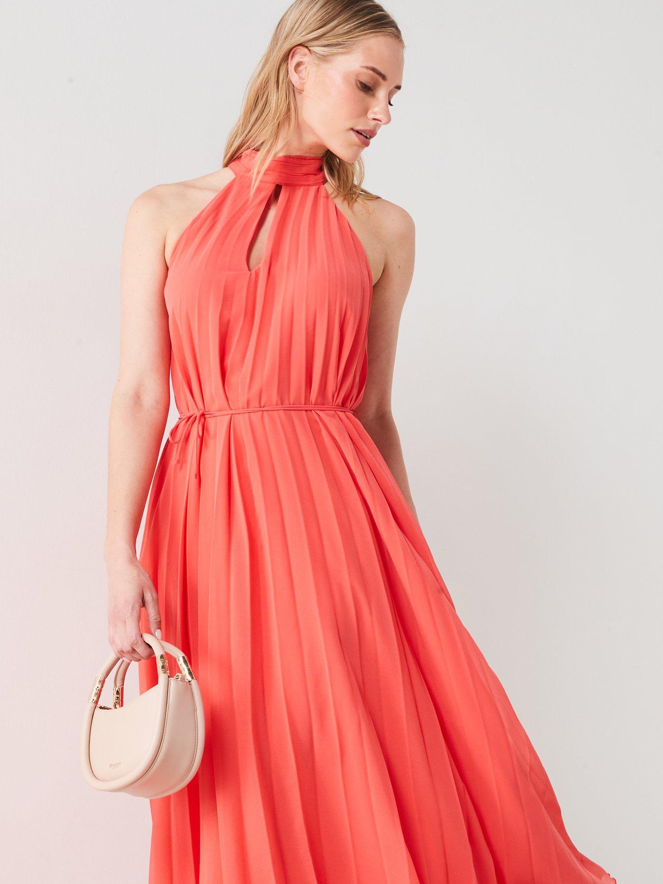 Halter tie neck midi dress in pleat sale