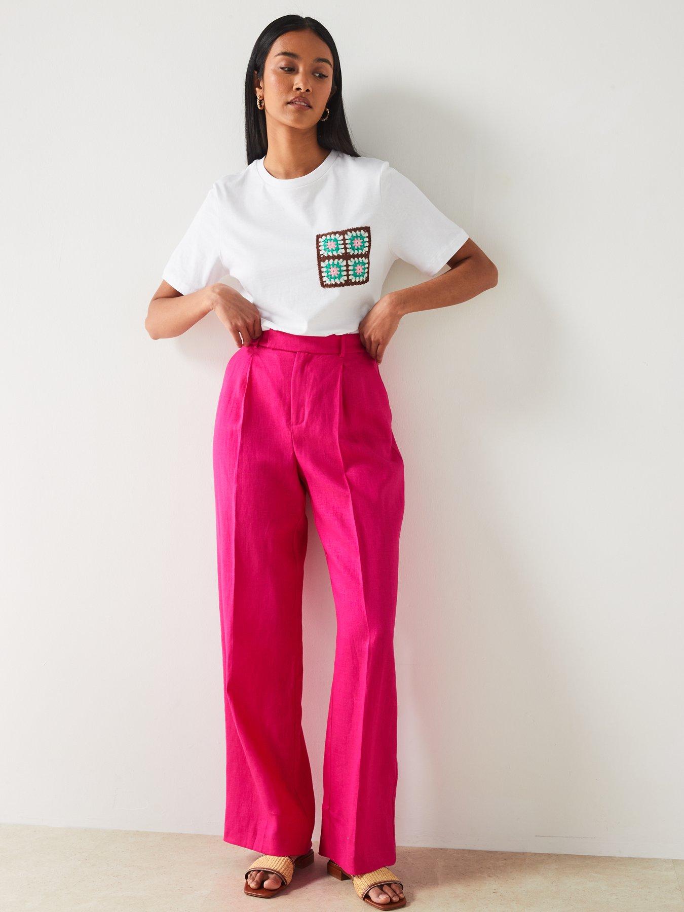 Pink wide leg trousers uk hotsell