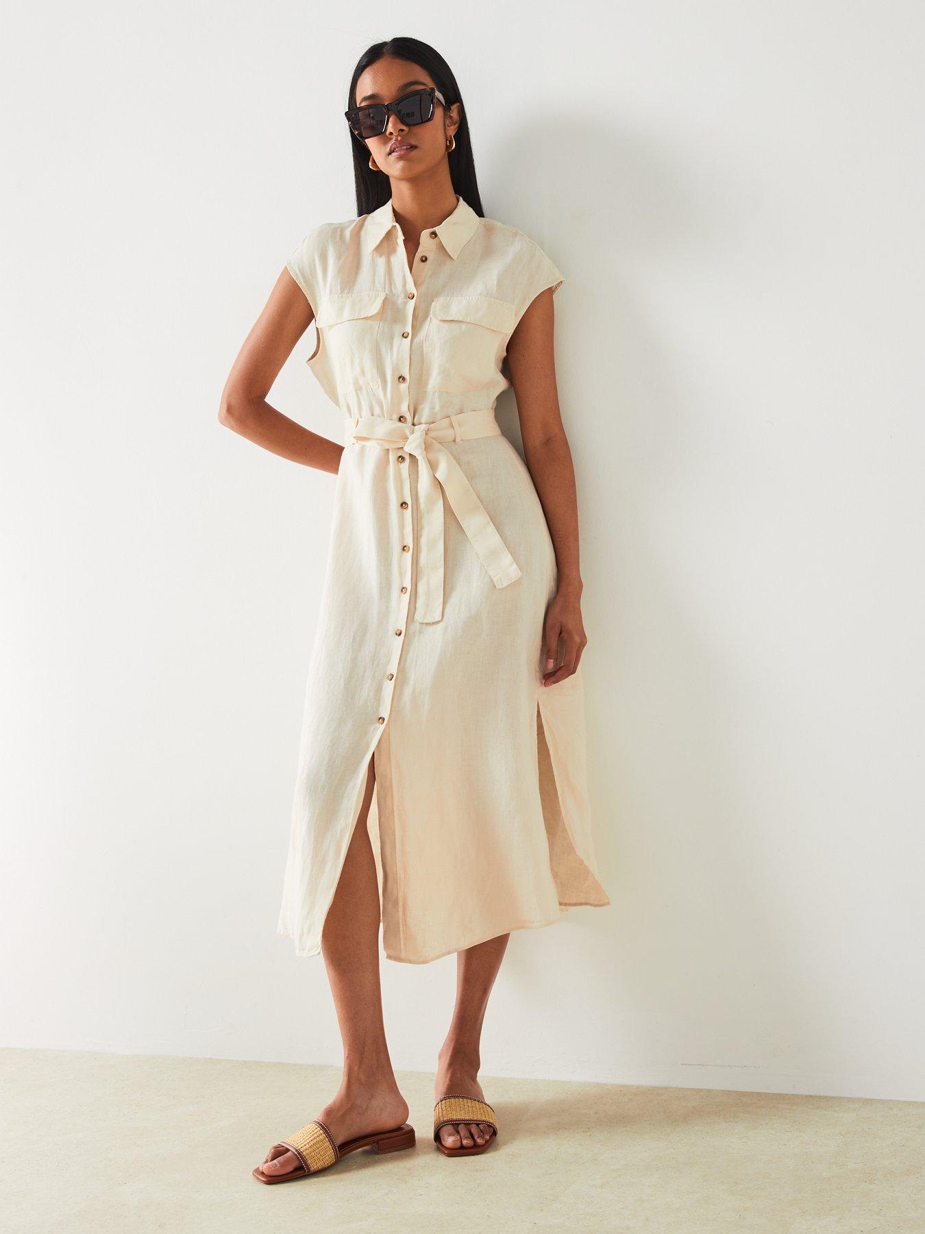 Beige Shirt style Short Sleeve Wrap Midi Dress