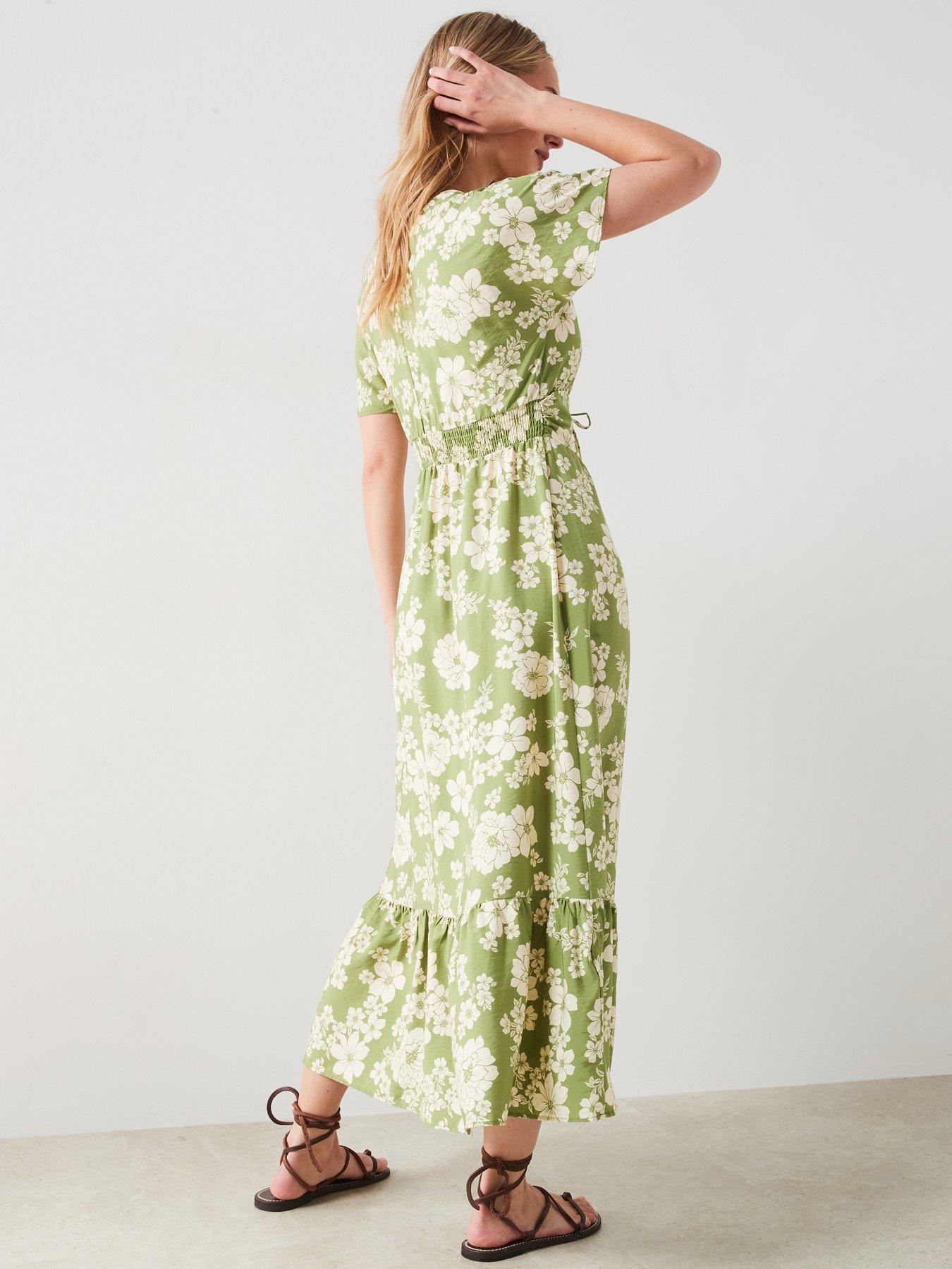 mango green flower dress MANGO.Long green floral wrap dress TS – Hibuy market main image 1