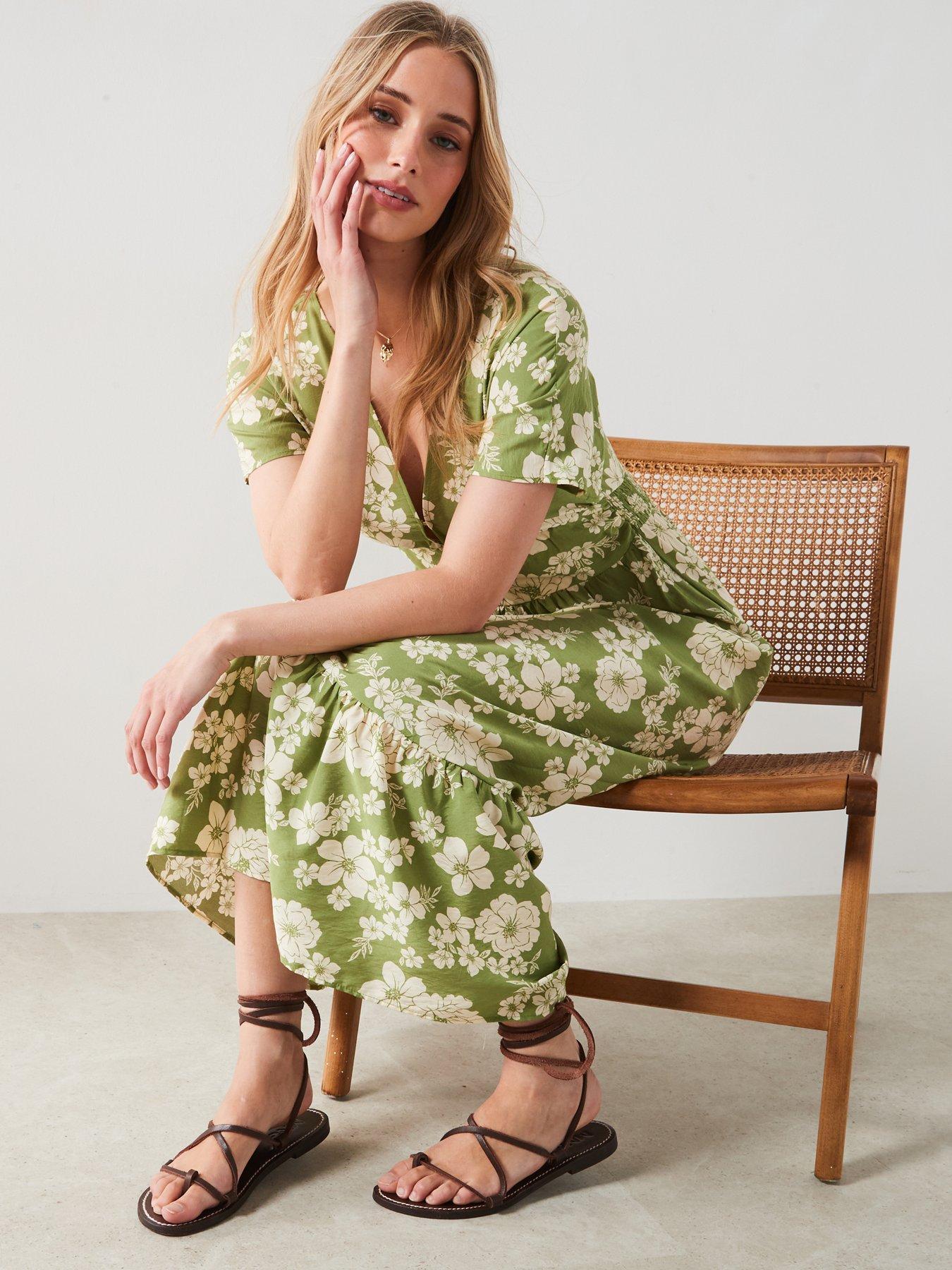 Mango green floral dress best sale