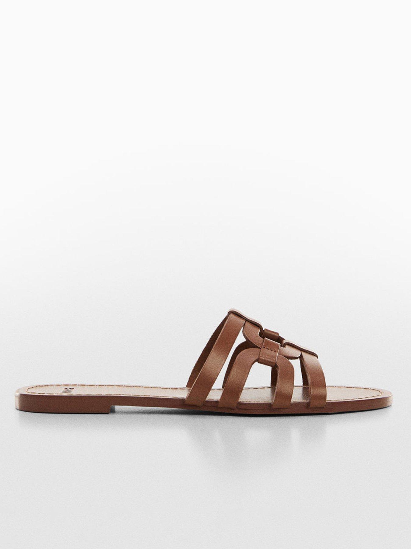 Mango Leather Straps Sandals, Brown, Size 3, Women