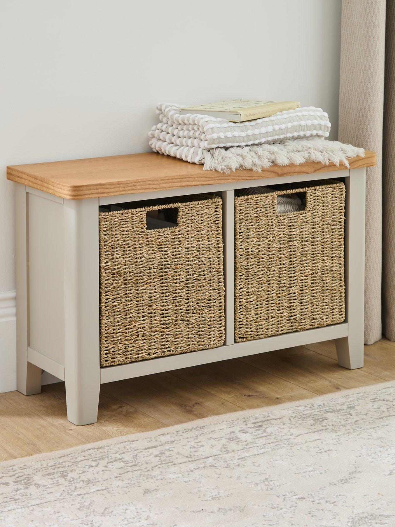 The Very Collection Malone Hall Bench with 2 Baskets - contains Solid Wood