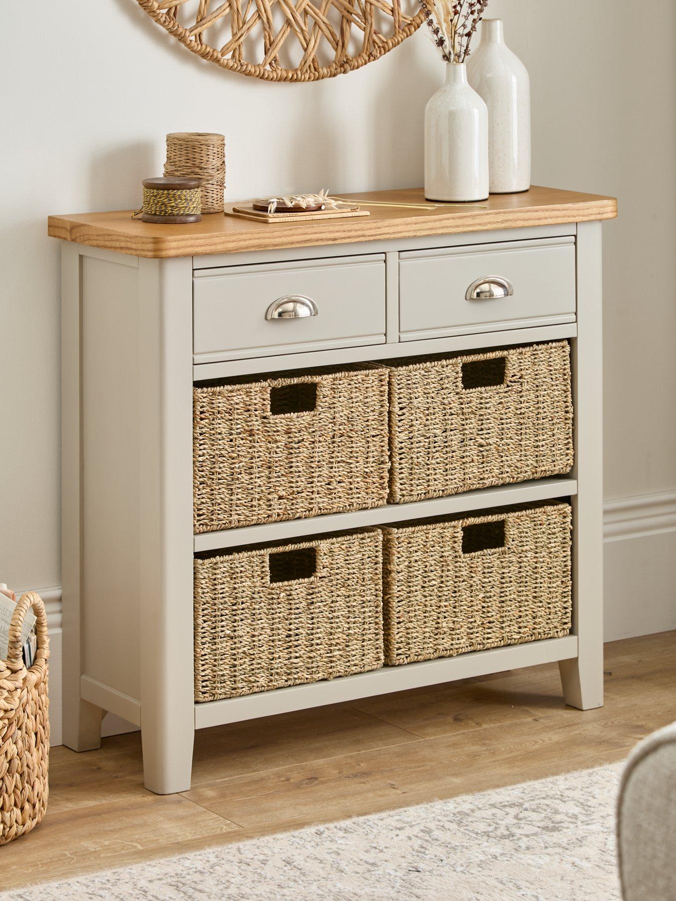 undefined Malone Ready Assembled 2 Drawer, 4 Basket Sideboard  - contains Solid Wood