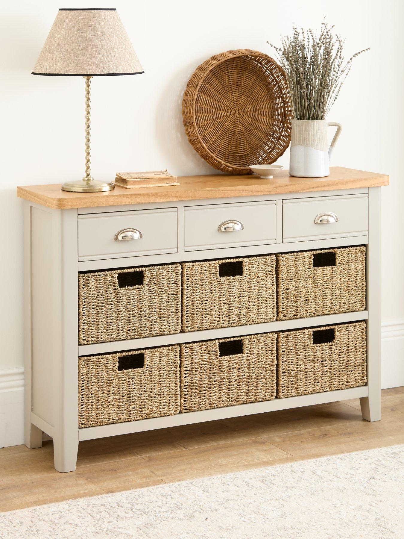 Very Home Malone 3 Drawer, 6 Basket Sideboard - contains Solid Wood