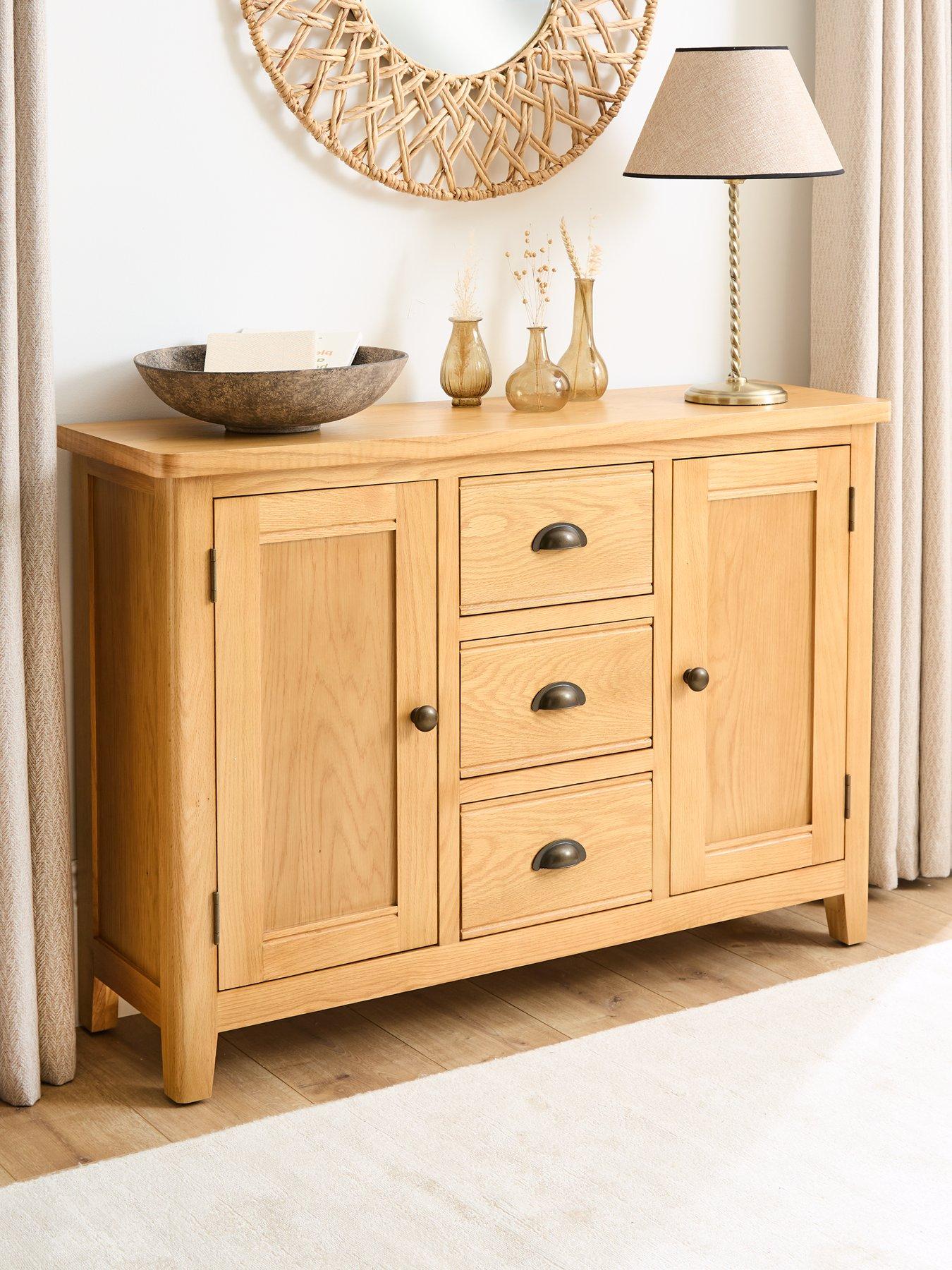 Very Home Ashwin Ready Assembled 2 Door, 3 Drawer Large Sideboard in Rustic Oak - contains Solid Wood