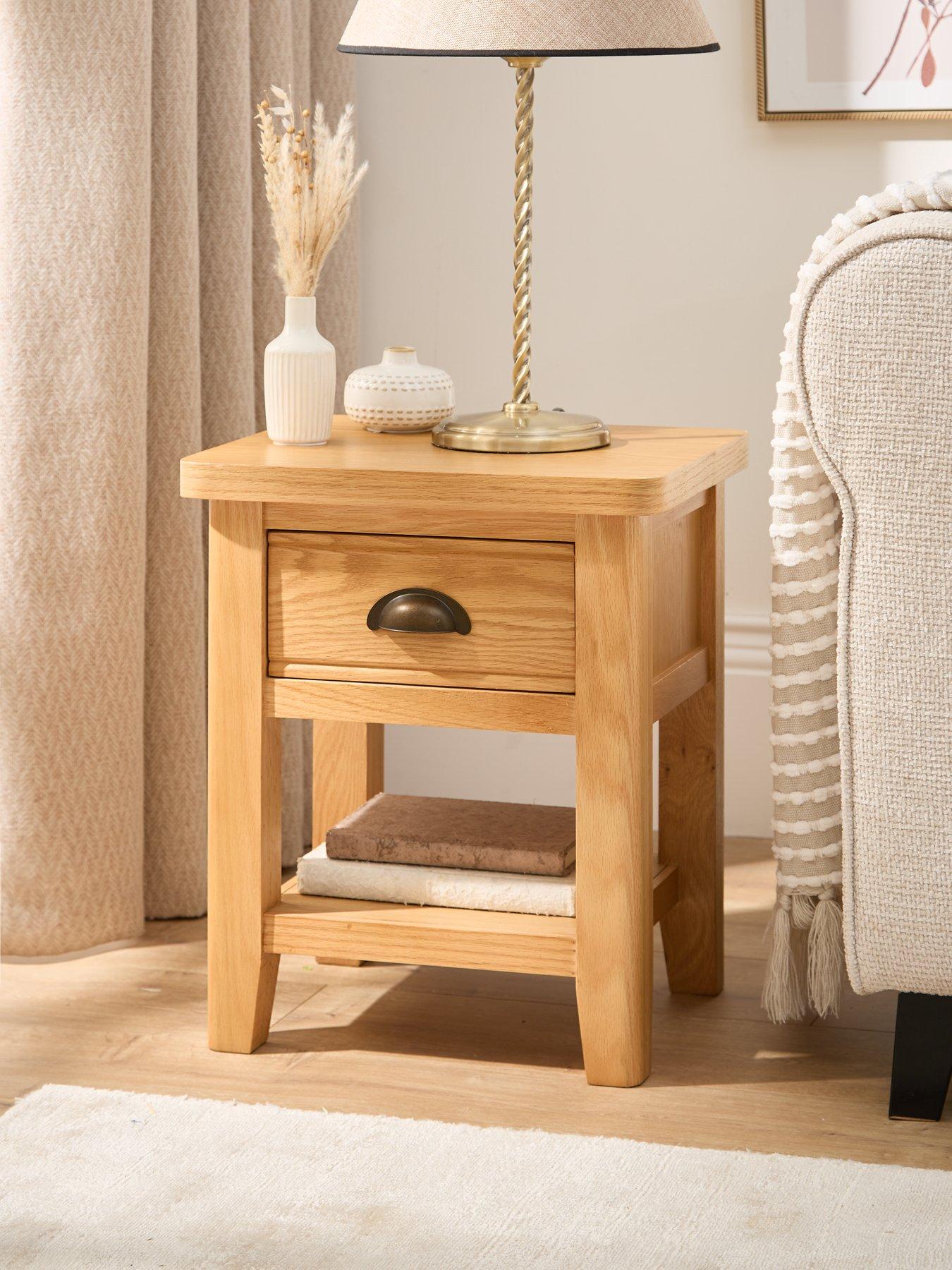 Product photograph of Very Home Ashwin Ready Assembled 1 Drawer Lamp Table - Contains Solid Wood from very.co.uk