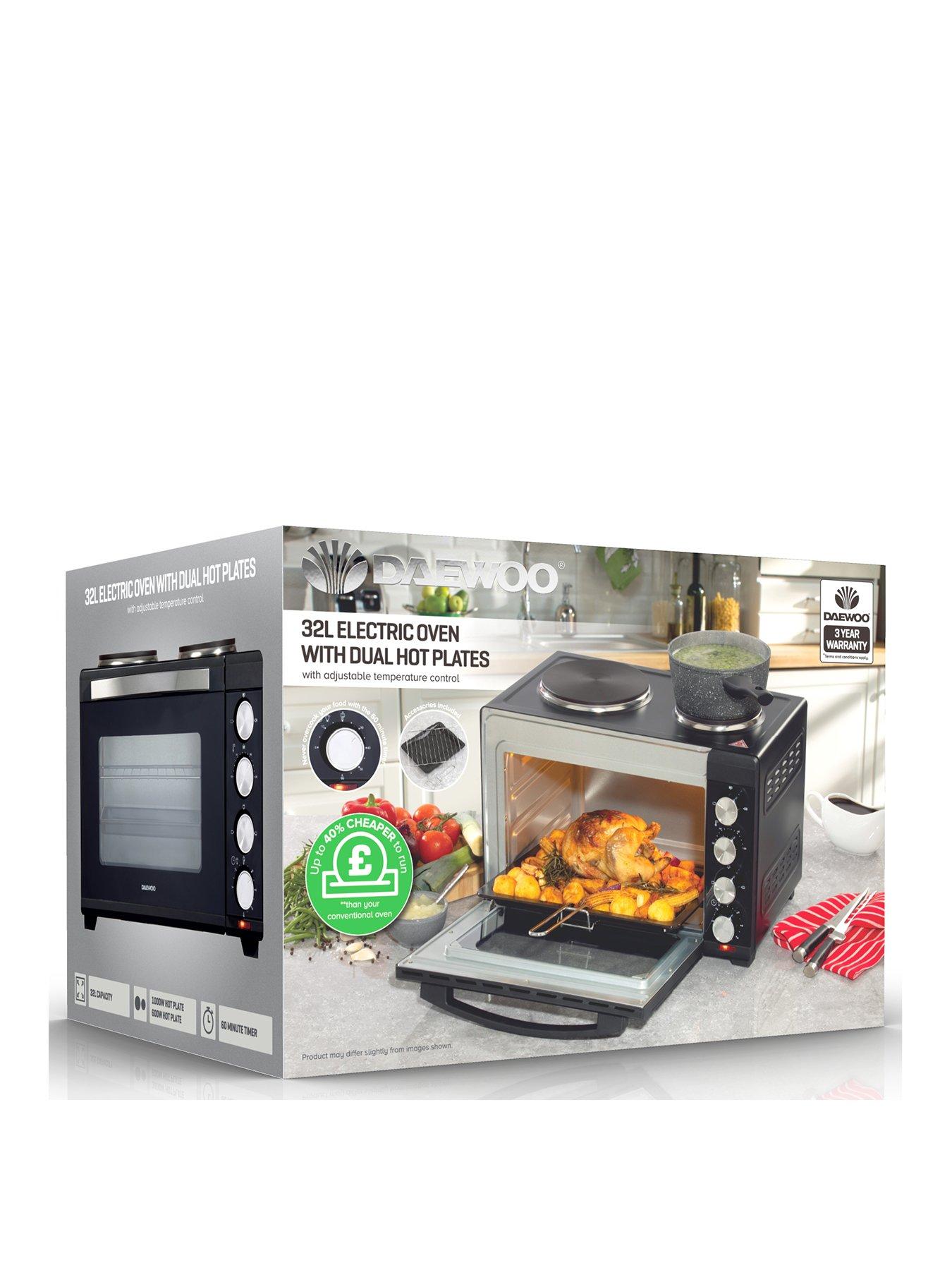 Product photograph of Daewoo 3000w 32 Litre Electric Oven With Hot Plates from very.co.uk
