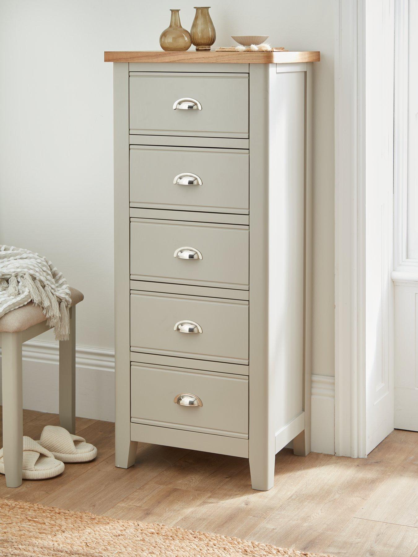 Product photograph of Very Home Malone Ready Assembled 5 Drawer Tall Boy - Contains Solid Wood from very.co.uk