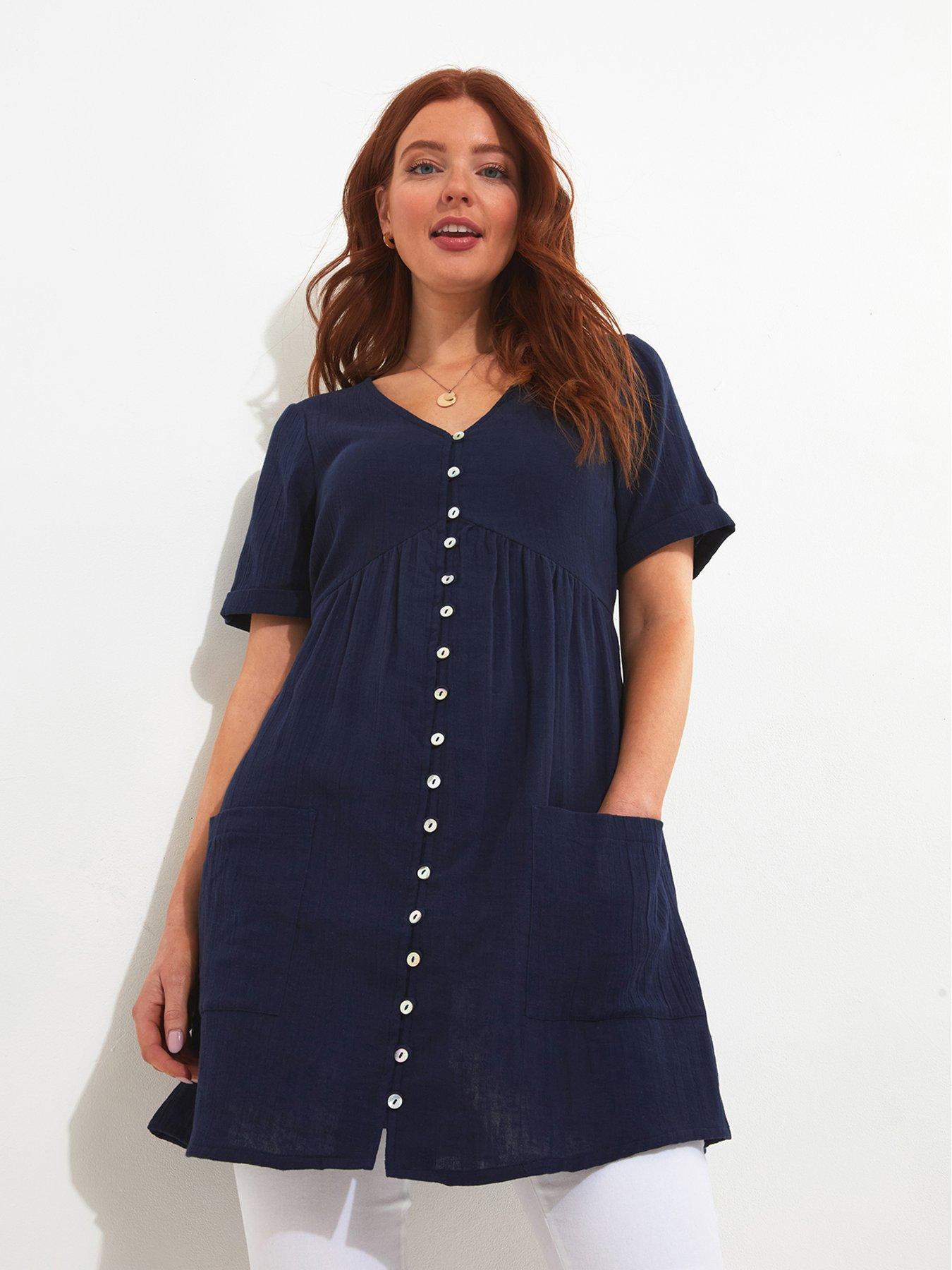 Joe Browns Crinkle Cotton Tunic - Navy | Very.co.uk