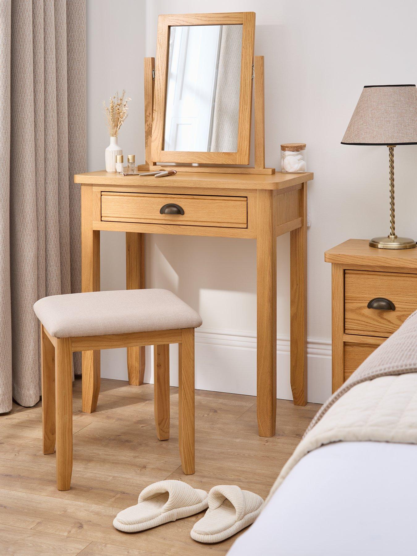 Product photograph of Very Home Ashwin Dressing Table Stool Amp Mirror- Contains Solid Wood from very.co.uk