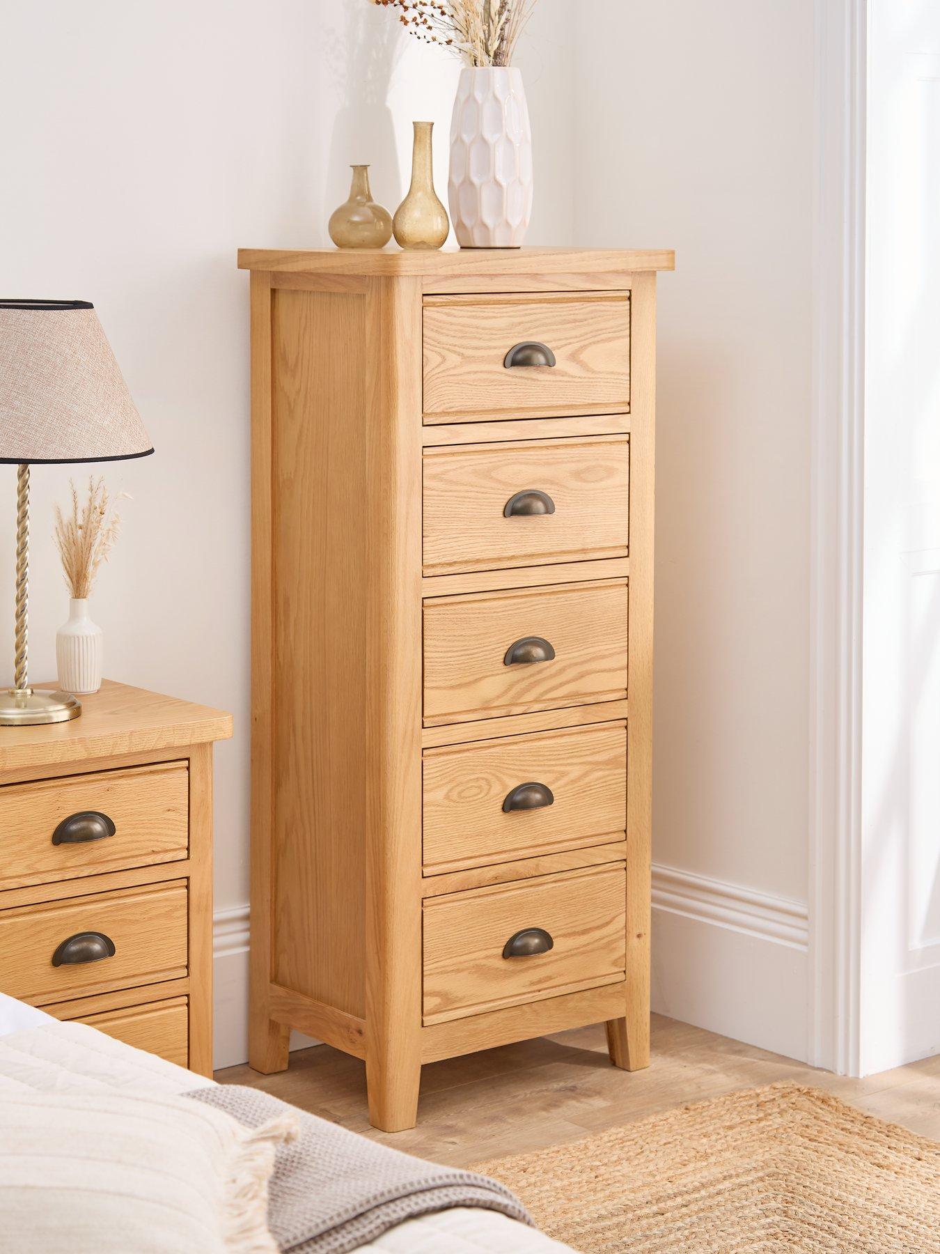 Product photograph of Very Home Ashwin Ready Assembled 5 Drawer Tall Boy - Contains Solid Wood from very.co.uk