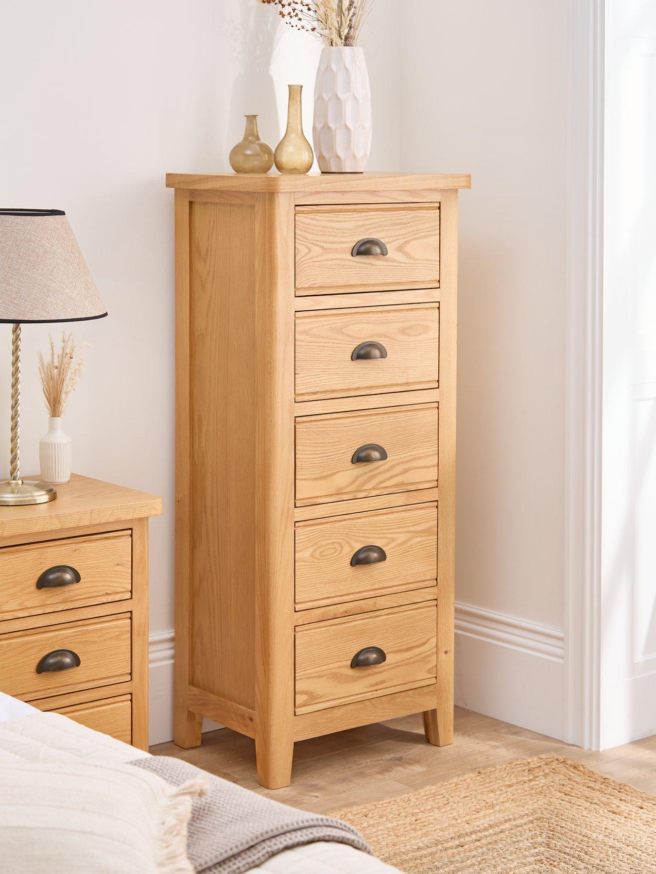 undefined Ashwin Ready Assembled 5 Drawer Tall Boy - contains Solid Wood