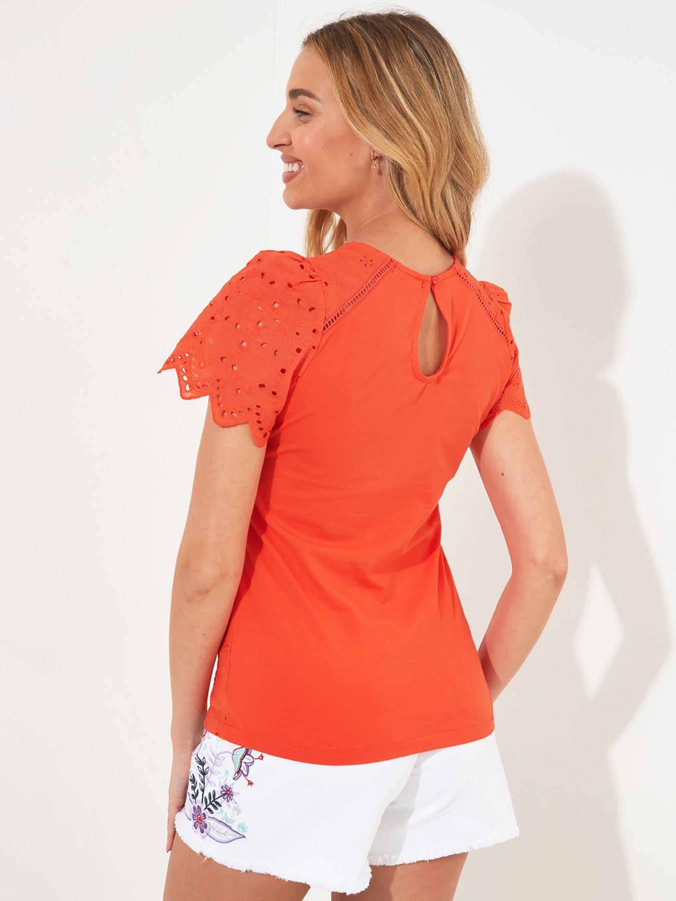 Image 2 of 5 of Joe Browns Short Sleeve Broderie Top - White - Orange