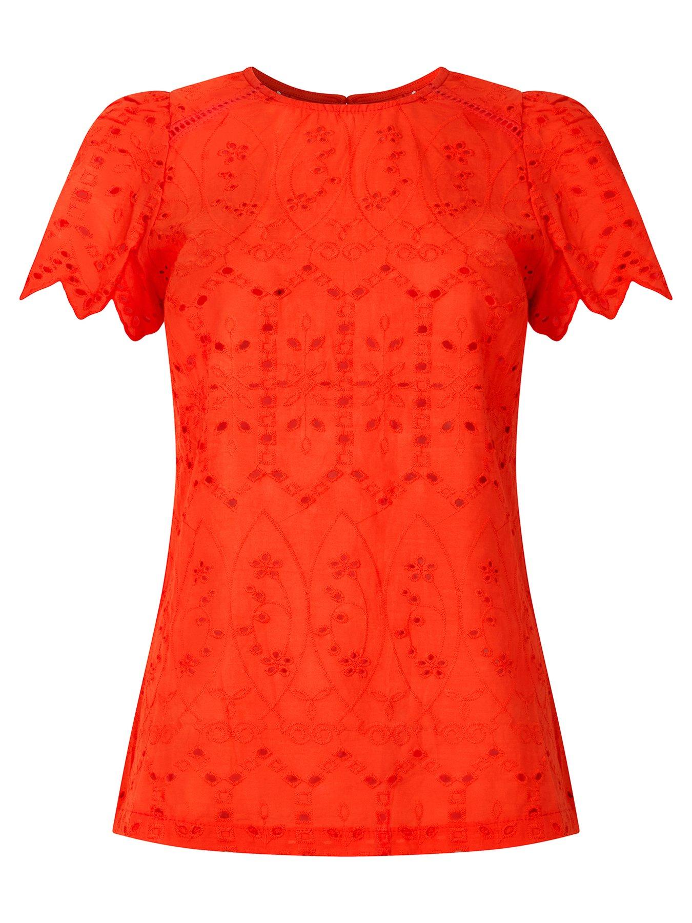 Image 5 of 5 of Joe Browns Short Sleeve Broderie Top - White - Orange