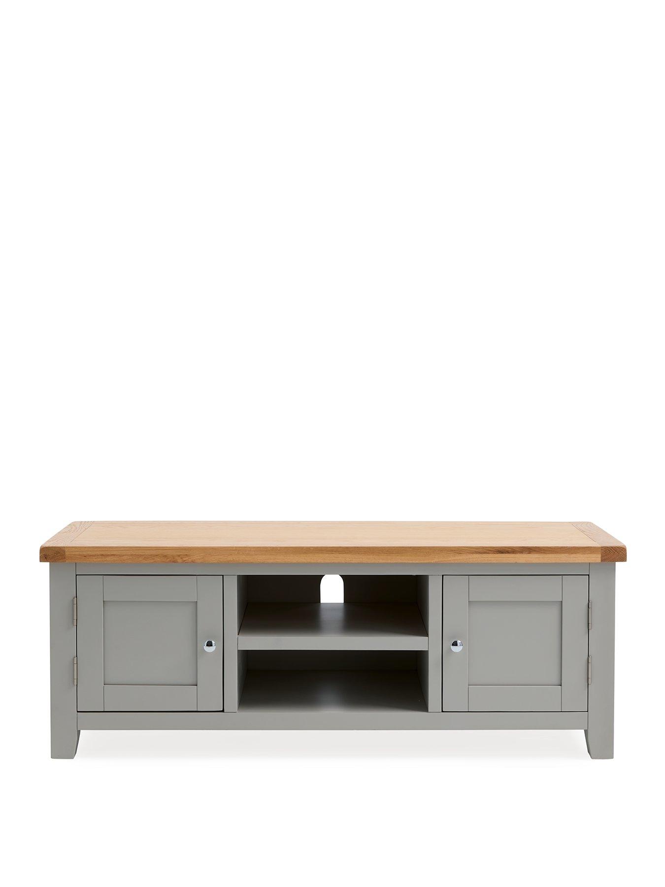Image 2 of 6 of Very Home Hamilton&nbsp;Ready Assembled 2 Door TV Unit&nbsp;-&nbsp;fits up to 50 inch TV&nbsp;-&nbsp;Light Grey/Oak Effect&nbsp;- contains Solid Wood