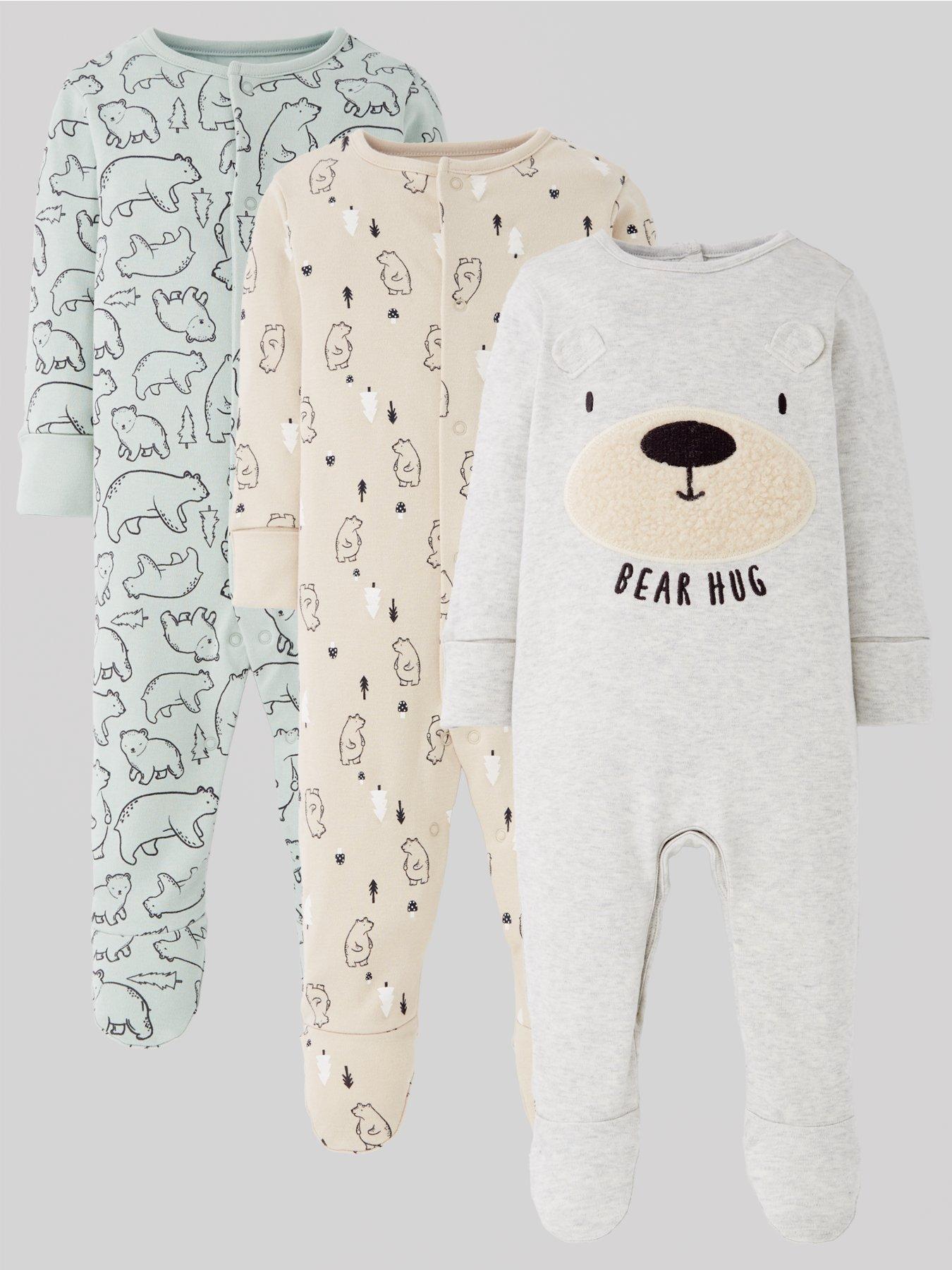 undefined Boys 3 Pack Bear Sleepsuit - Multi