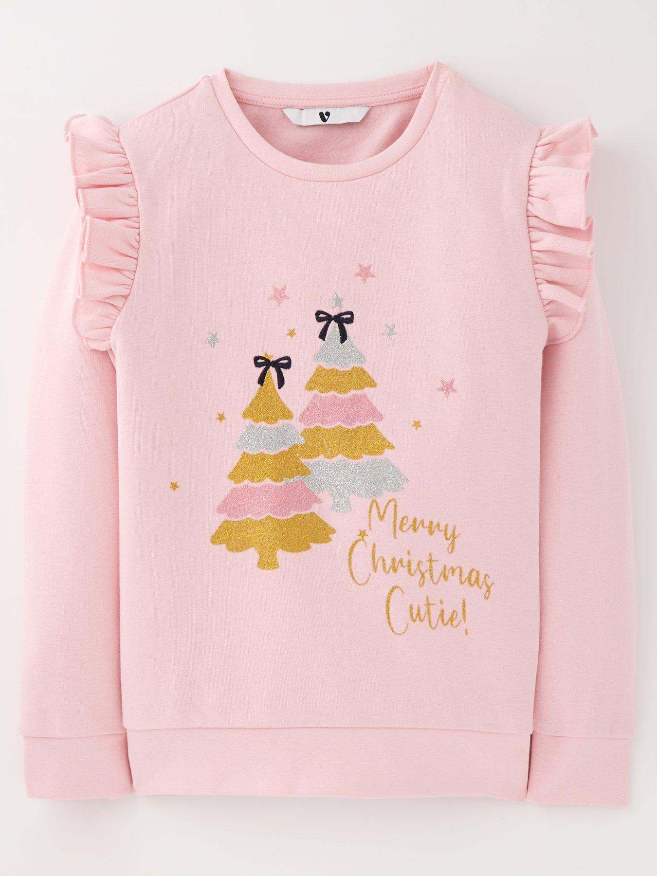Image 1 of 4 of Mini V by Very Girls Christmas Tree Festive Sweatshirt - Pink