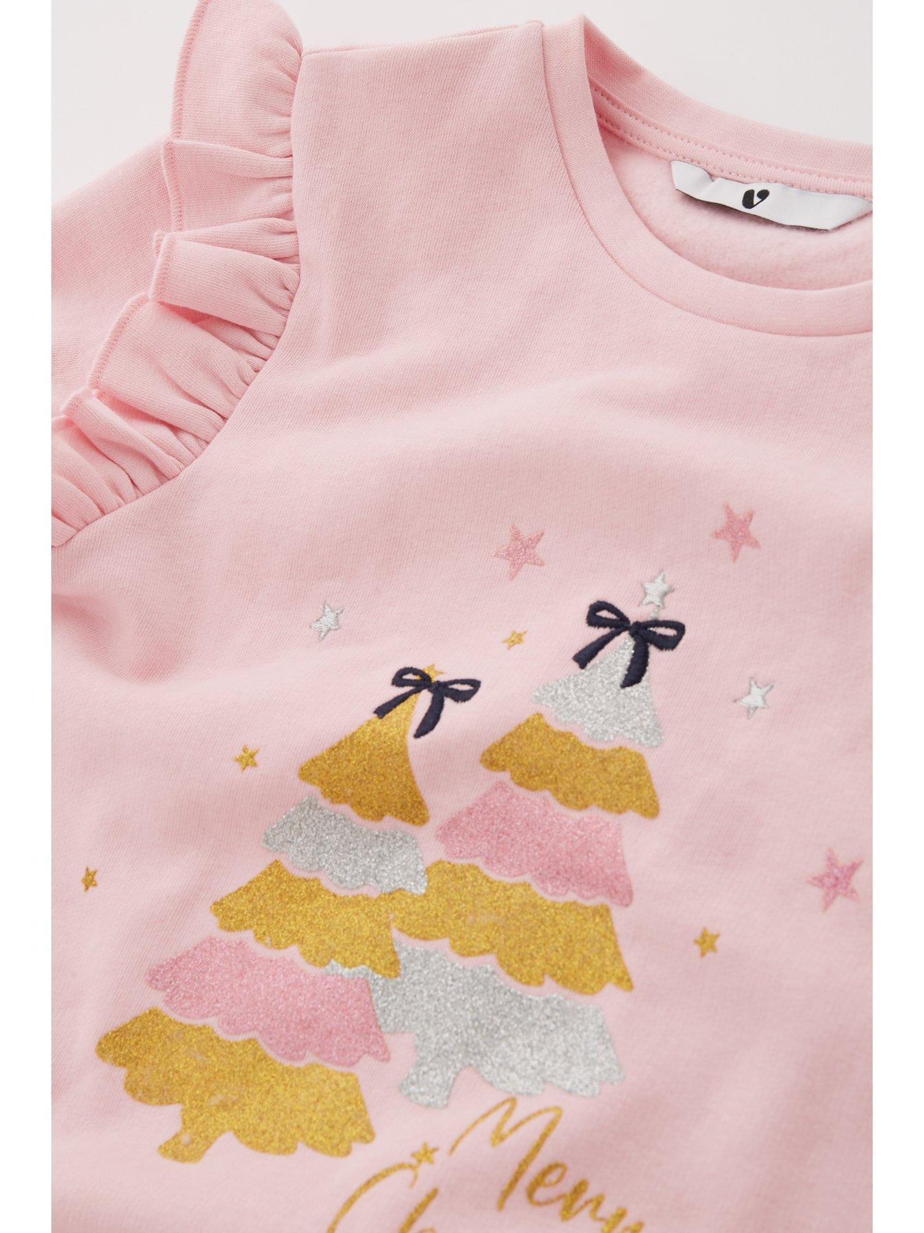 Image 3 of 4 of Mini V by Very Girls Christmas Tree Festive Sweatshirt - Pink