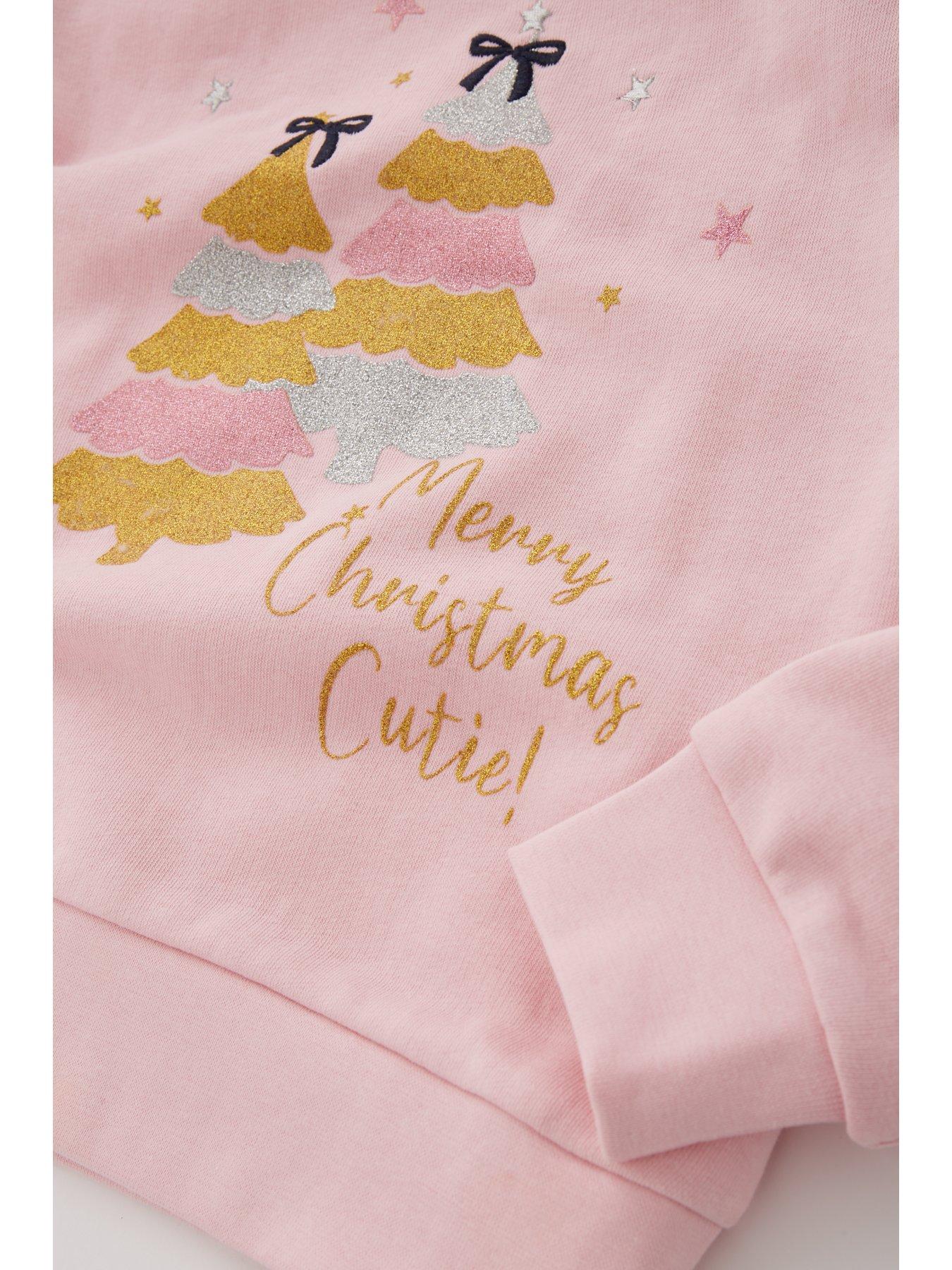 Image 4 of 4 of Mini V by Very Girls Christmas Tree Festive Sweatshirt - Pink