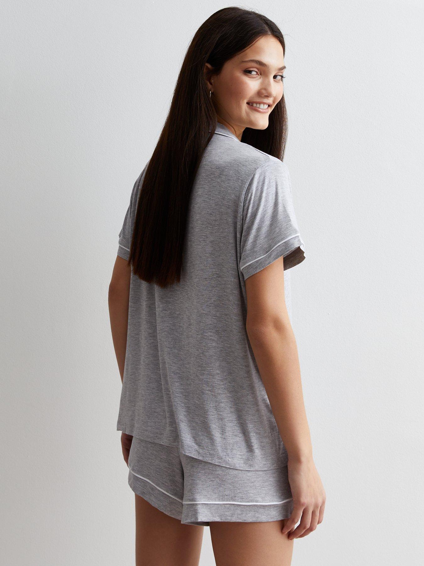 New Look Pale Grey Short Pyjamas With Piping Trim | Very.co.uk