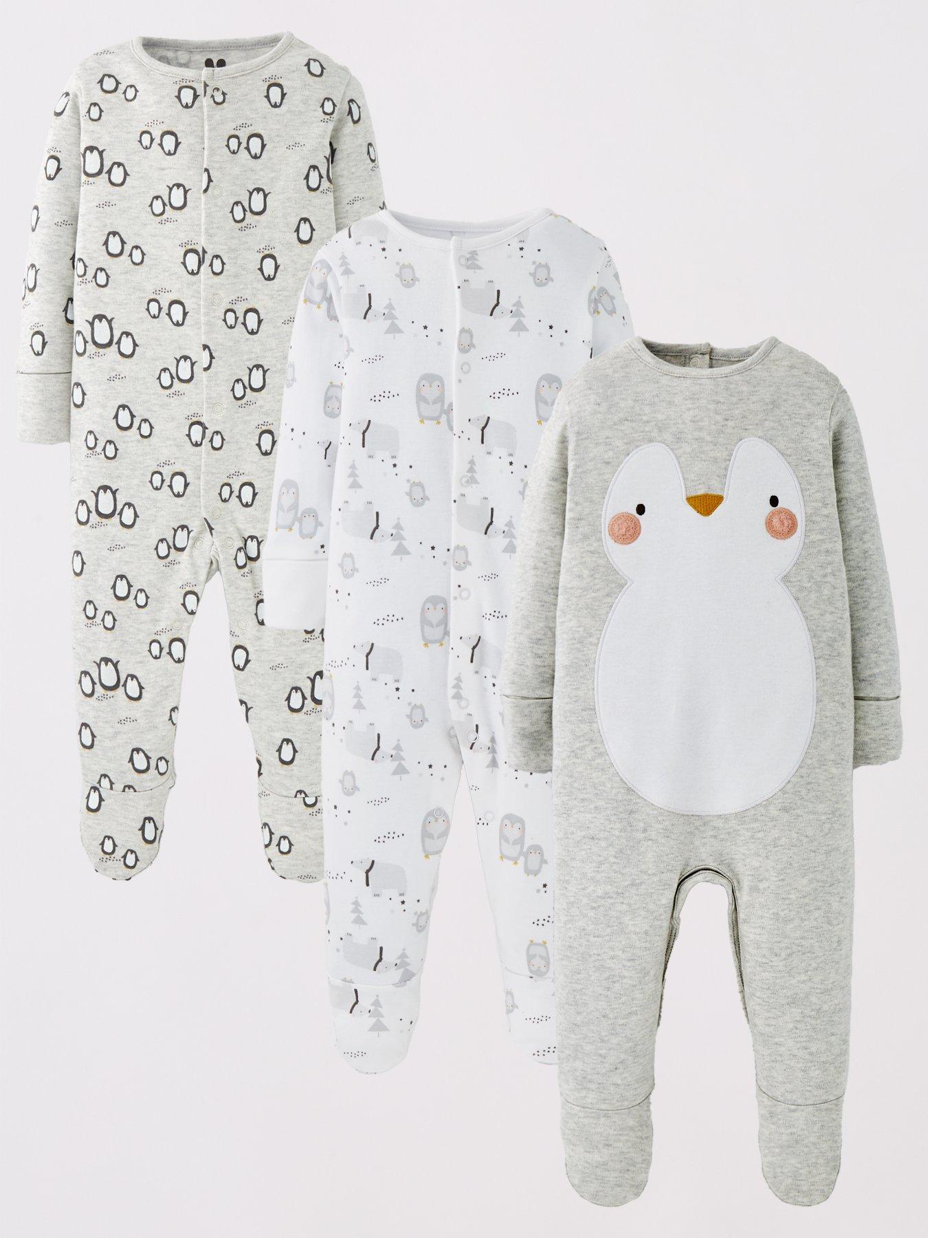 undefined Unisex 3 Pack Penguin Sleepsuit - Multi