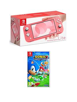 Nintendo Switch Lite Coral Console With  Sonic Superstars