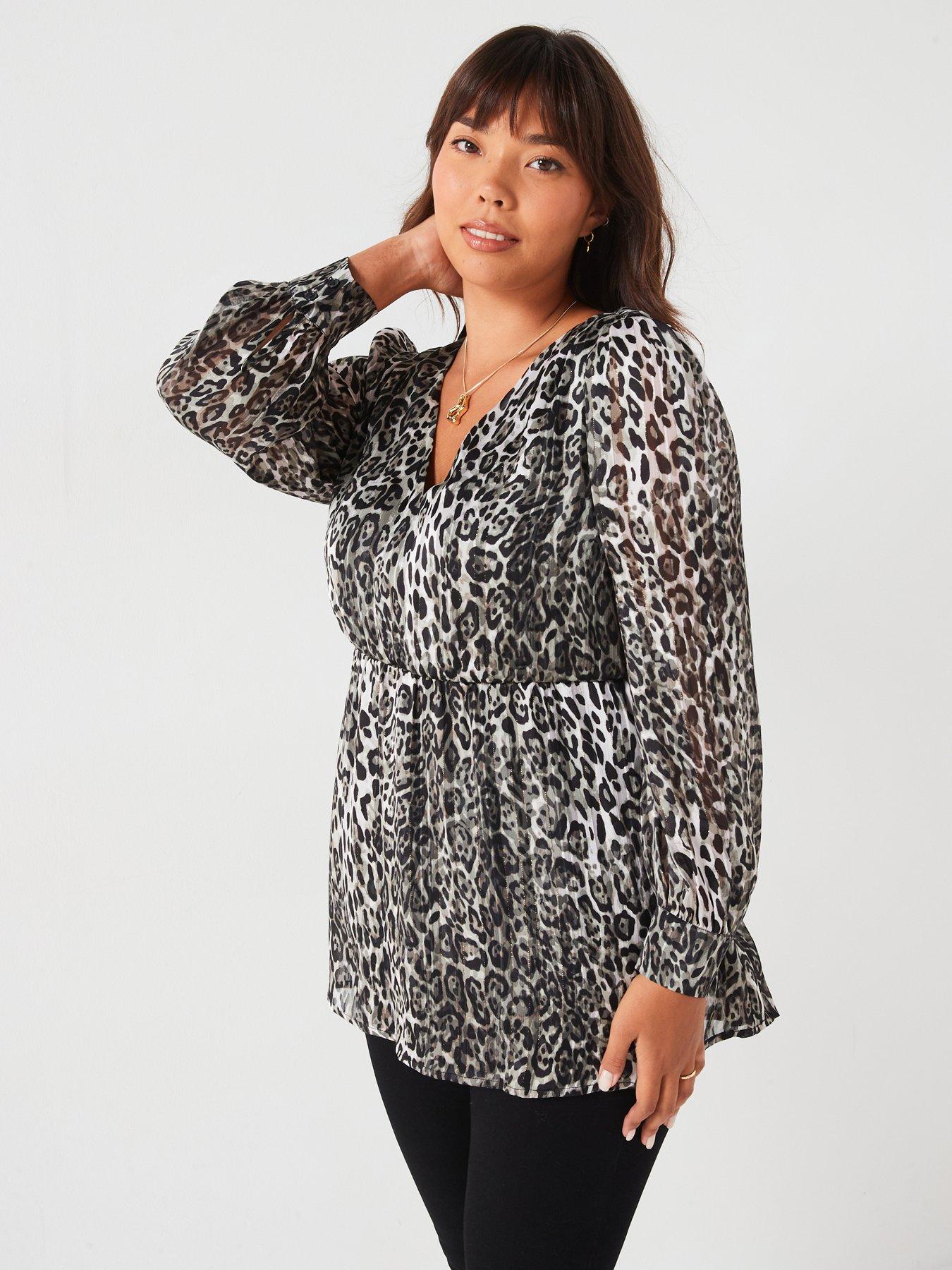 undefined Plisse Animal V-Neck Balloon Blouse - Print