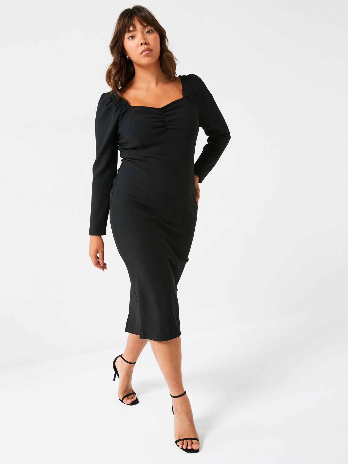 V by Very Curve Sweetheart Neck Bodycon Dress Black Very